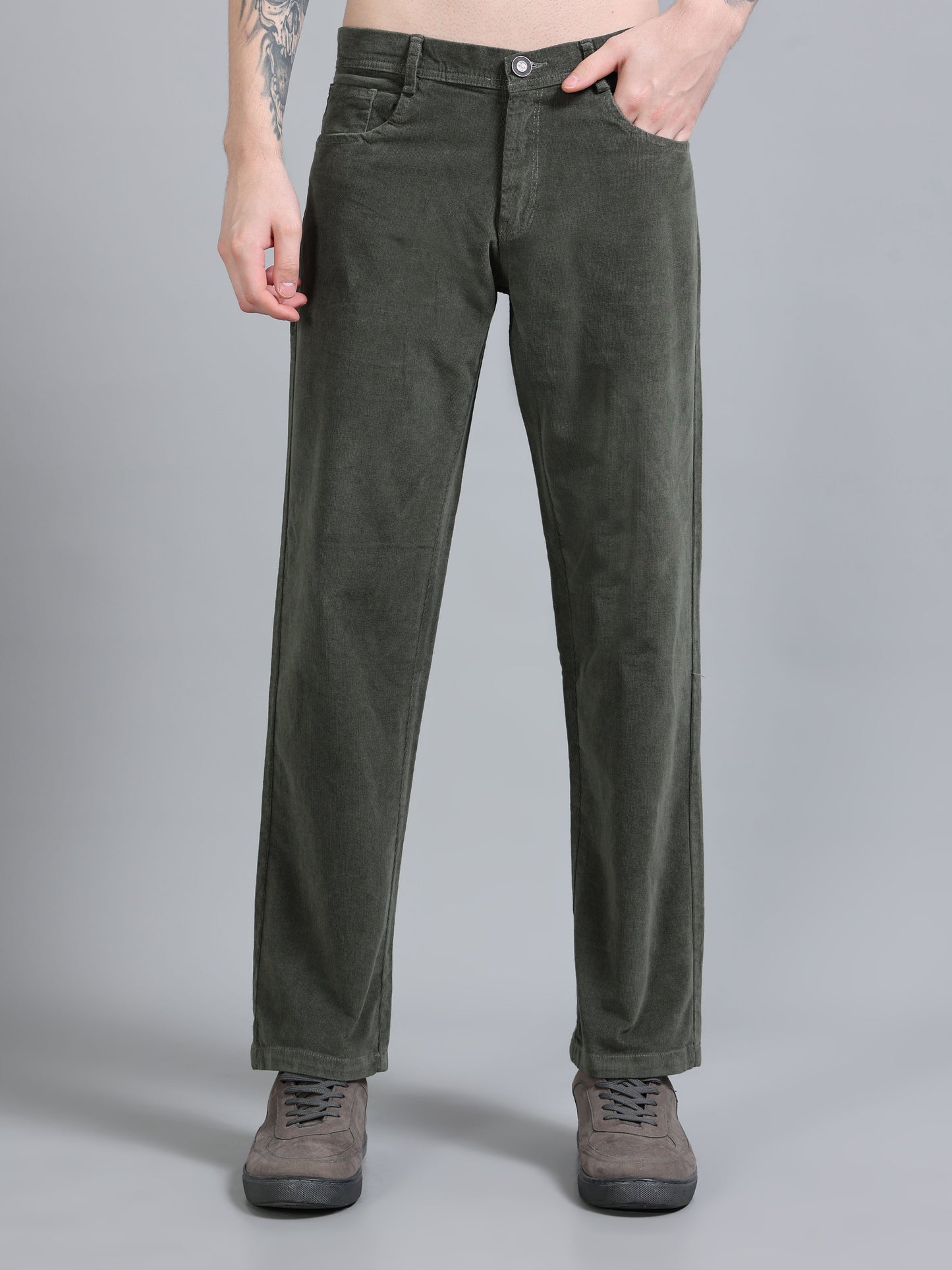 Olive Green Corduroy Trousers For Men