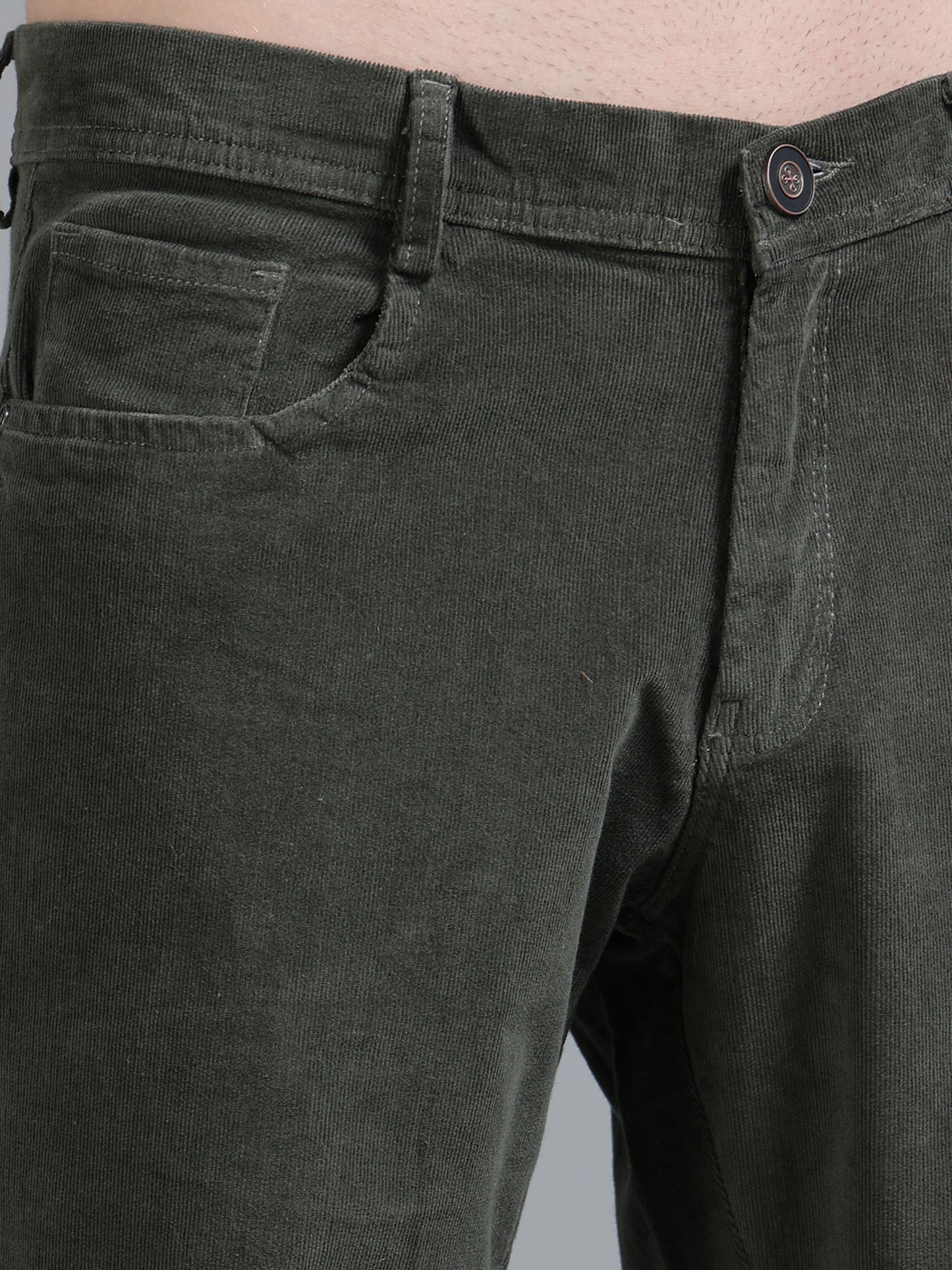 Olive Green Corduroy Trousers For Men