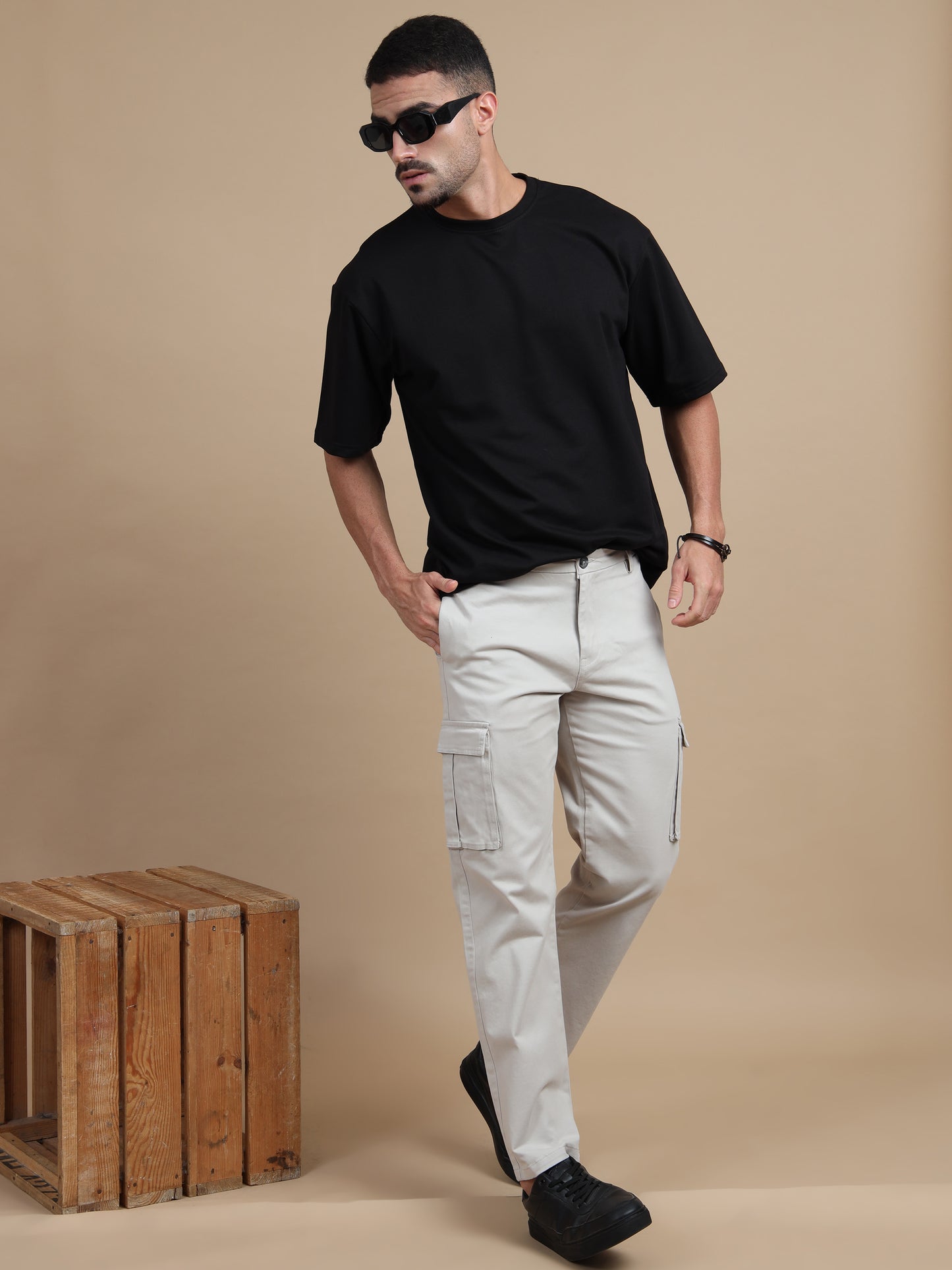 Cream Cargo Pants for Men