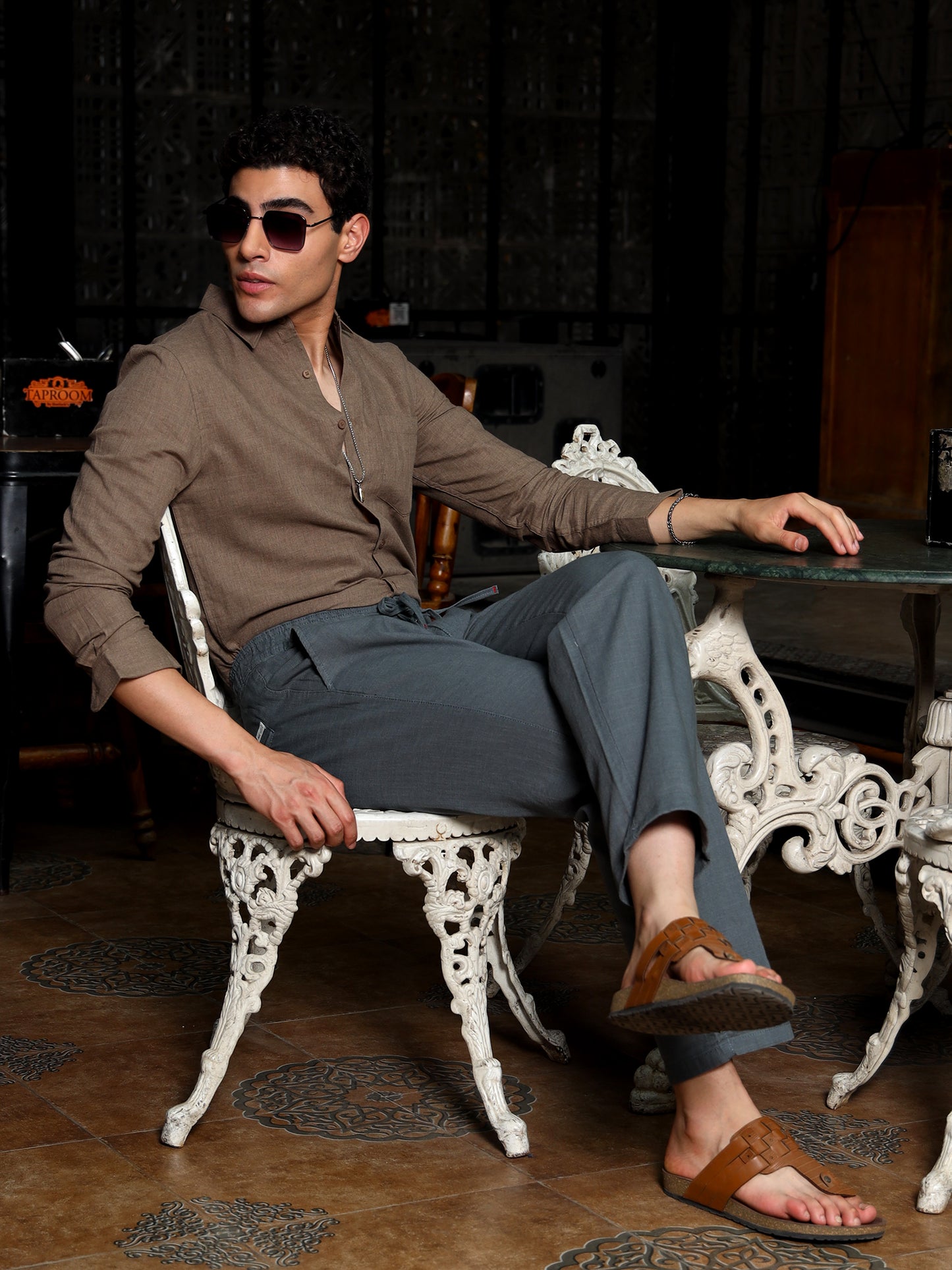 Breeze Cotton Linen Dark Grey Trousers for Men