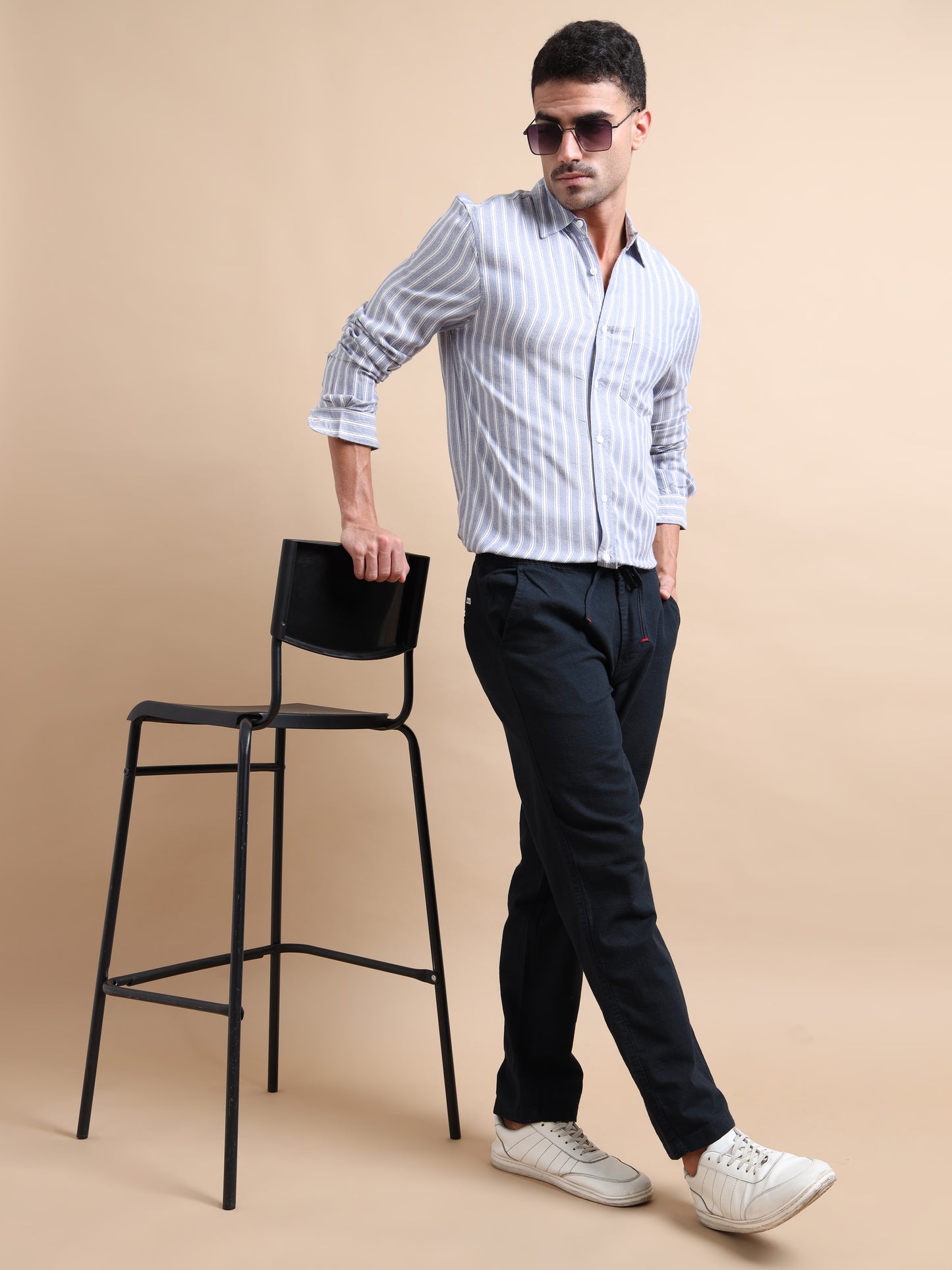 Navy Blue Linen Trousers For Men
