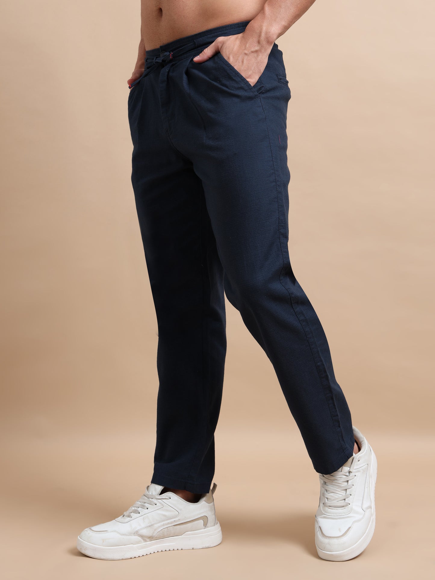 Navy Blue Elite Mens Pleated Trousers