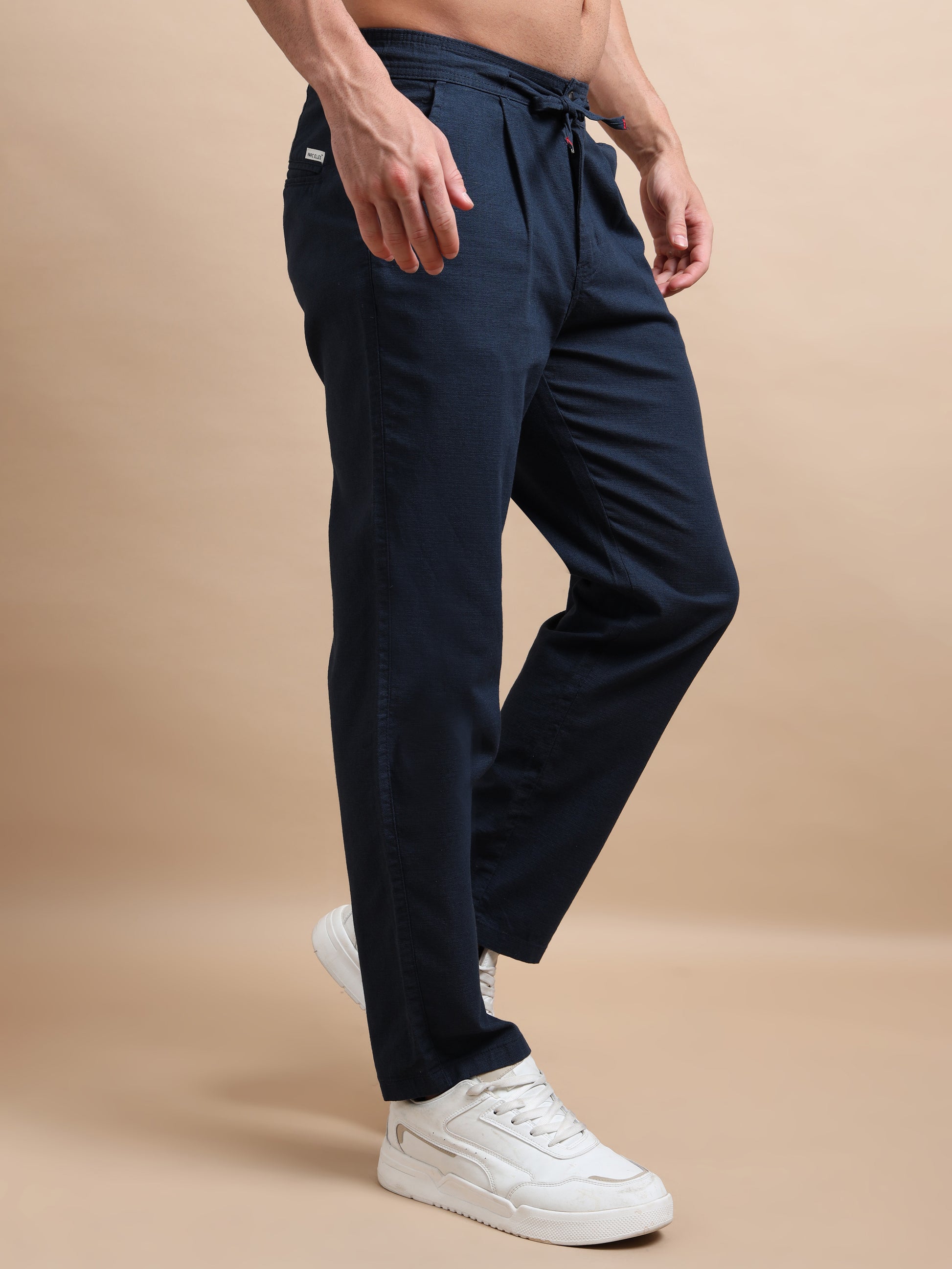 Navy Blue Elite Mens Pleated Trousers