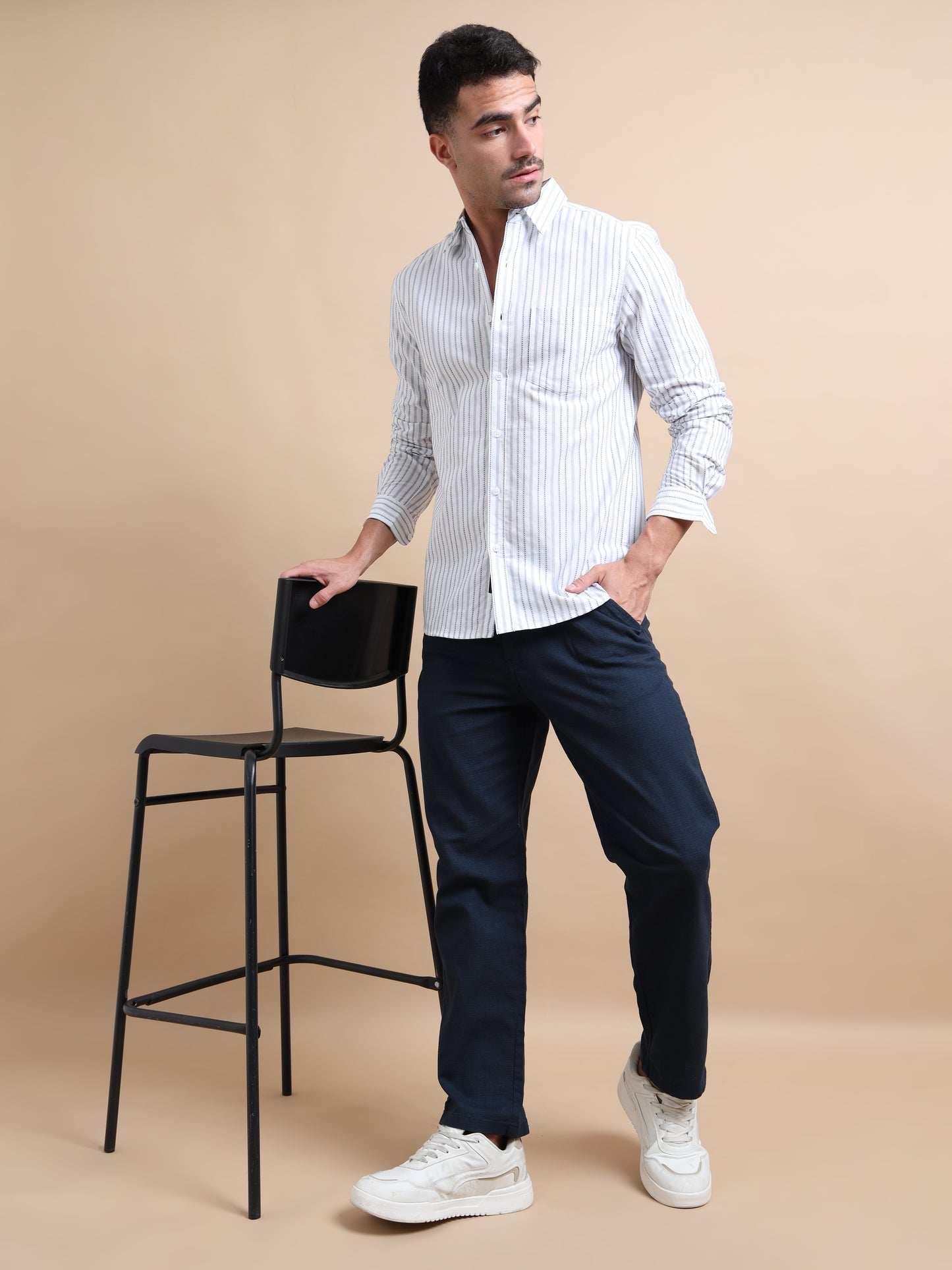 Navy Blue Elite Mens Pleated Trousers