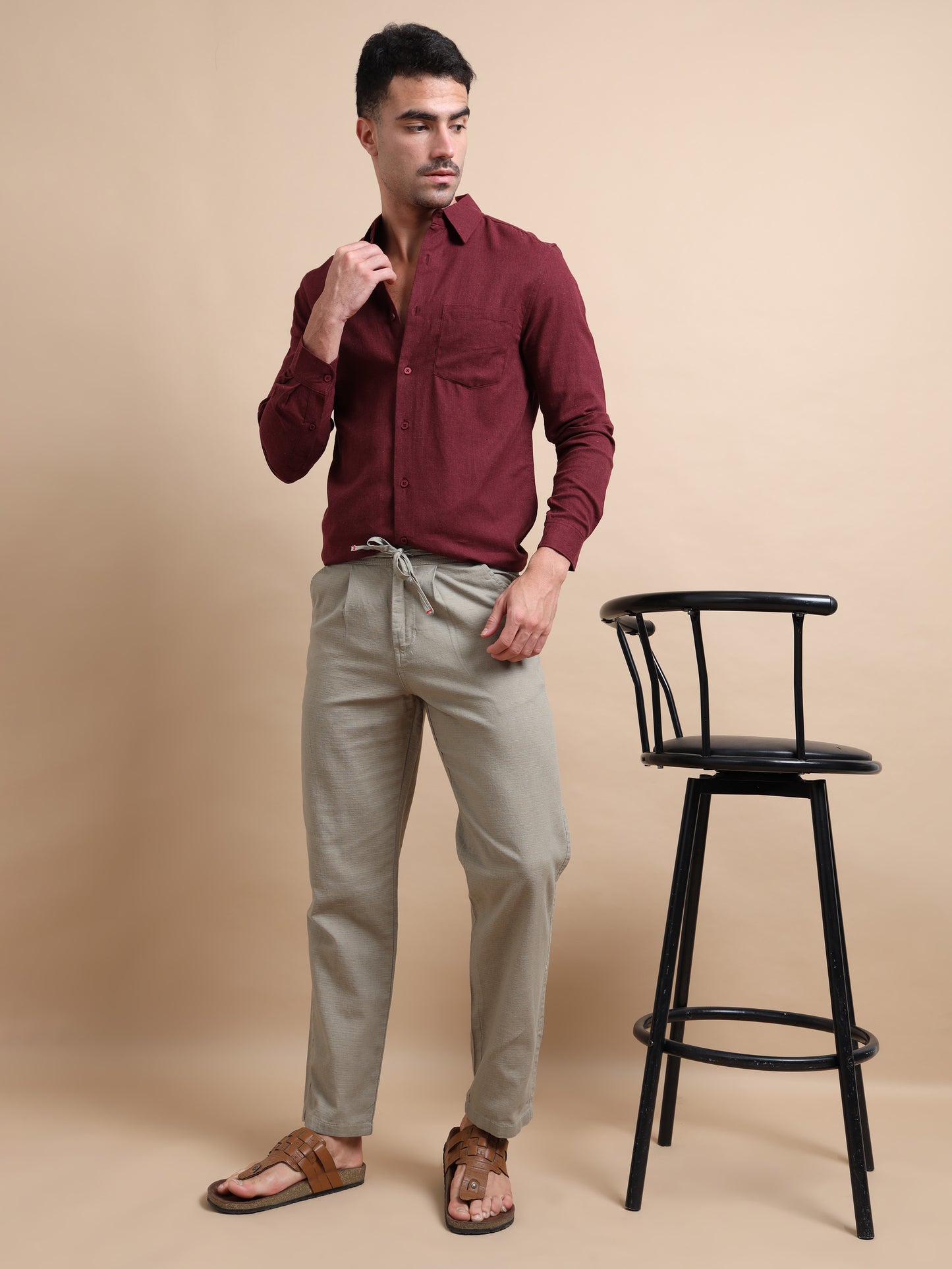 Ash Grey Elite Pleat Relaxed Fit Trousers For Men