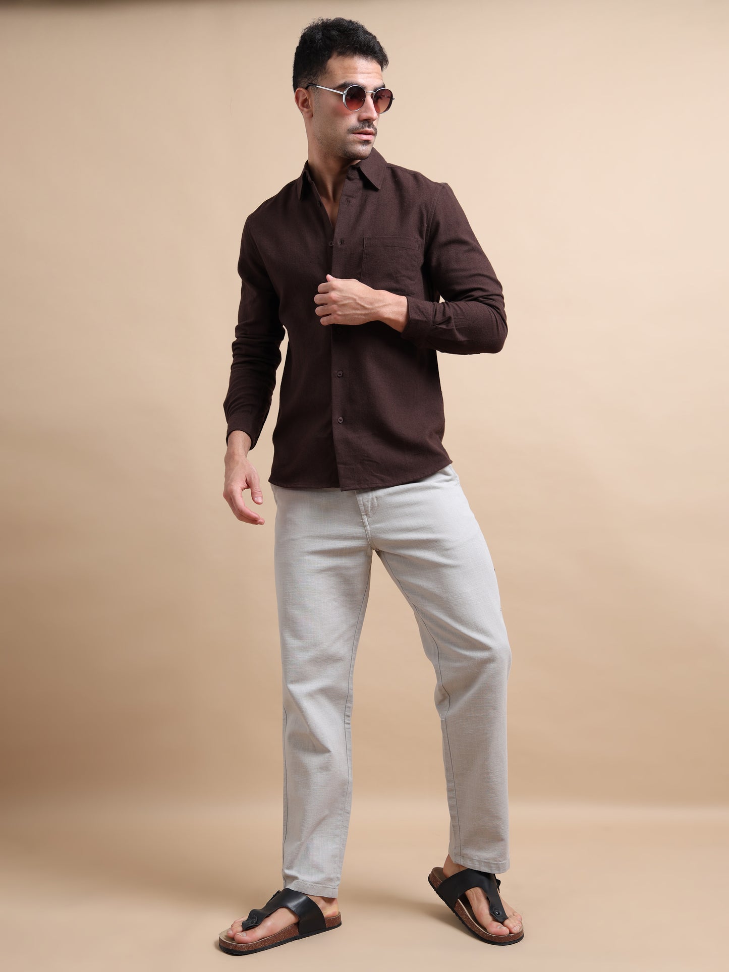 French Grey Mens Cotton Linen Trousers