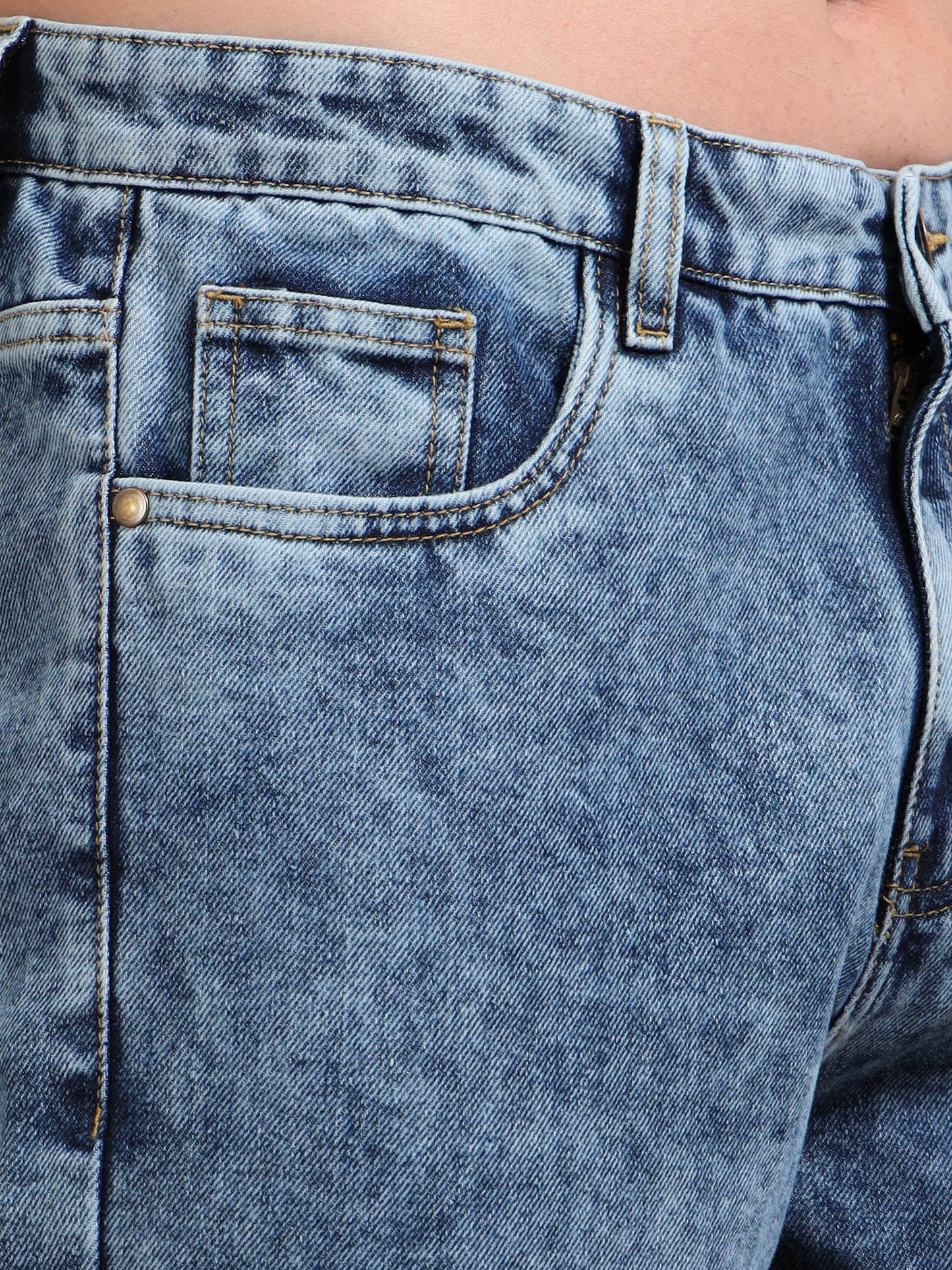 Blue Acid Wash 8-Pocket Denim Cargo Jeans for Men