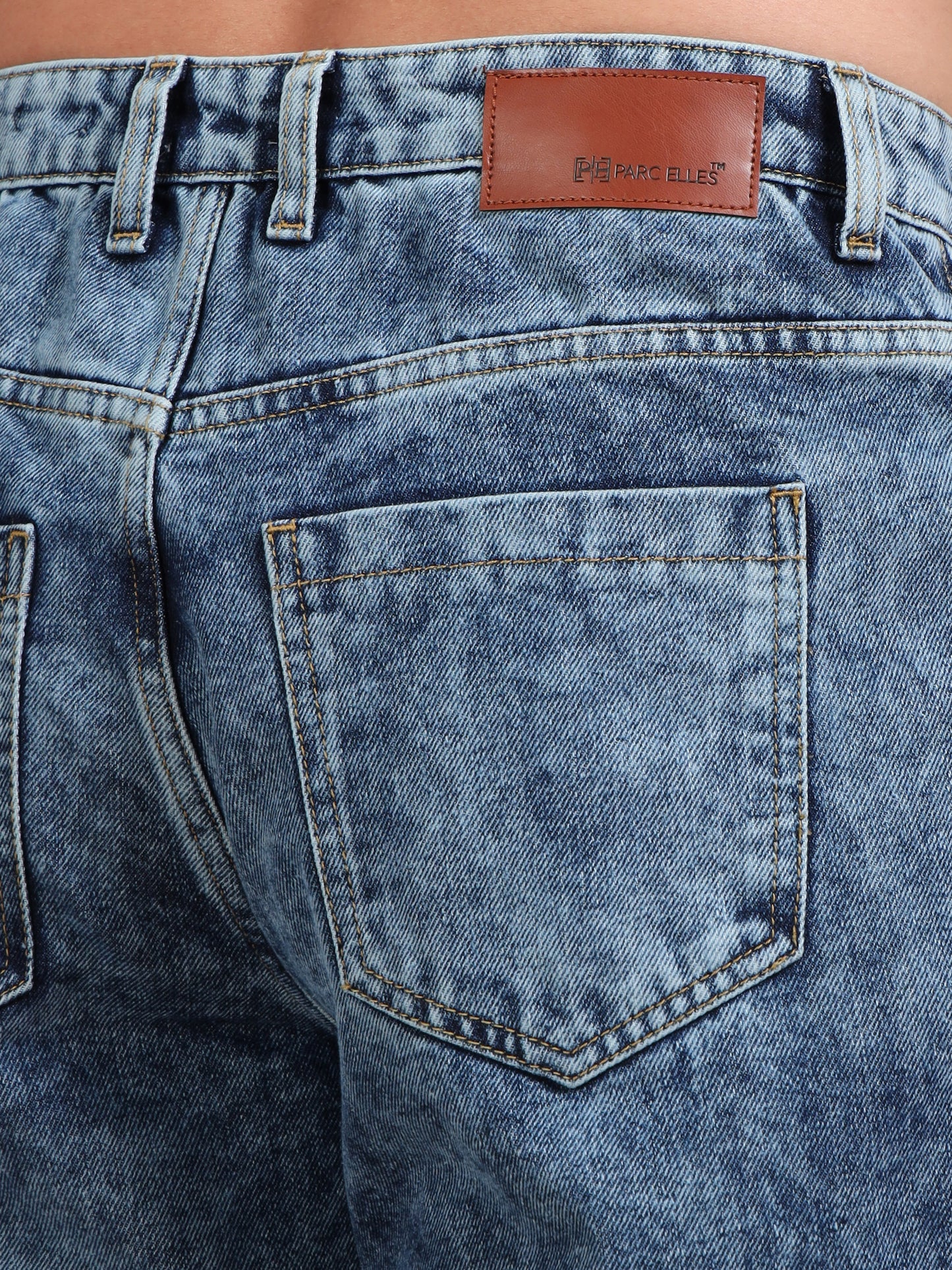 Blue Acid Wash 8-Pocket Denim Cargo Jeans for Men
