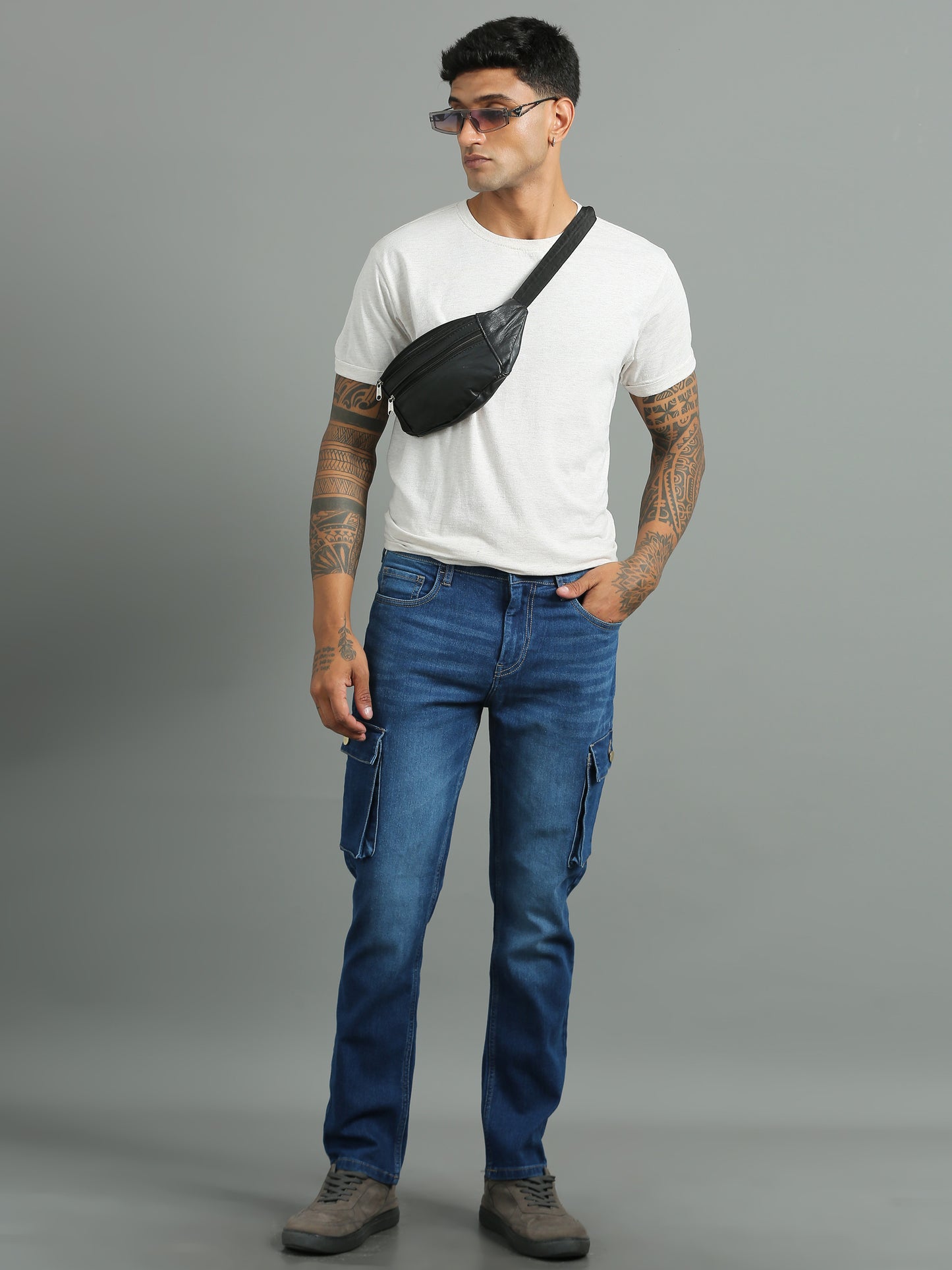 Shadow Light blue cargo jeans for men