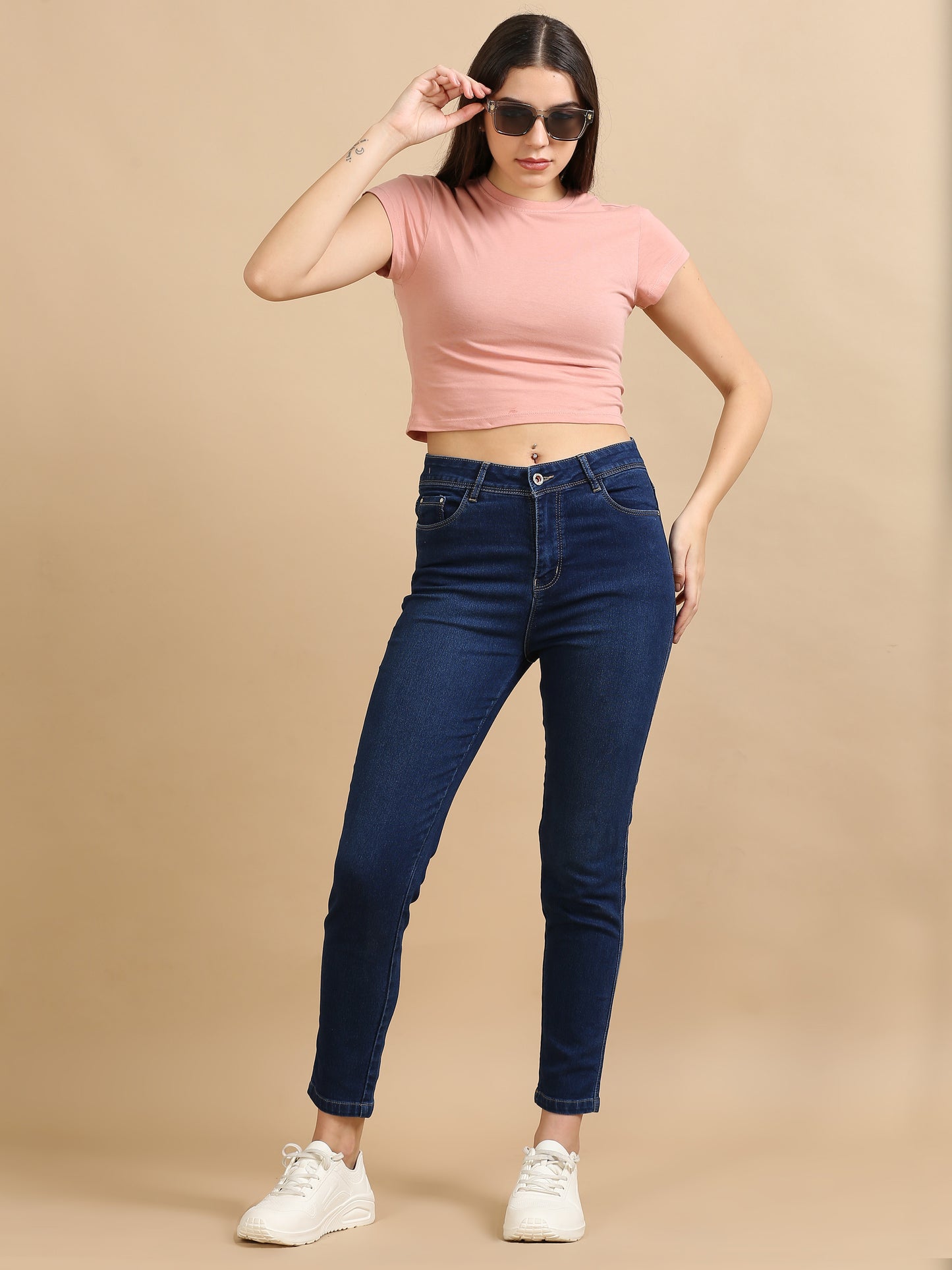 Crew Neck Light Pink Crop T Shirt Women