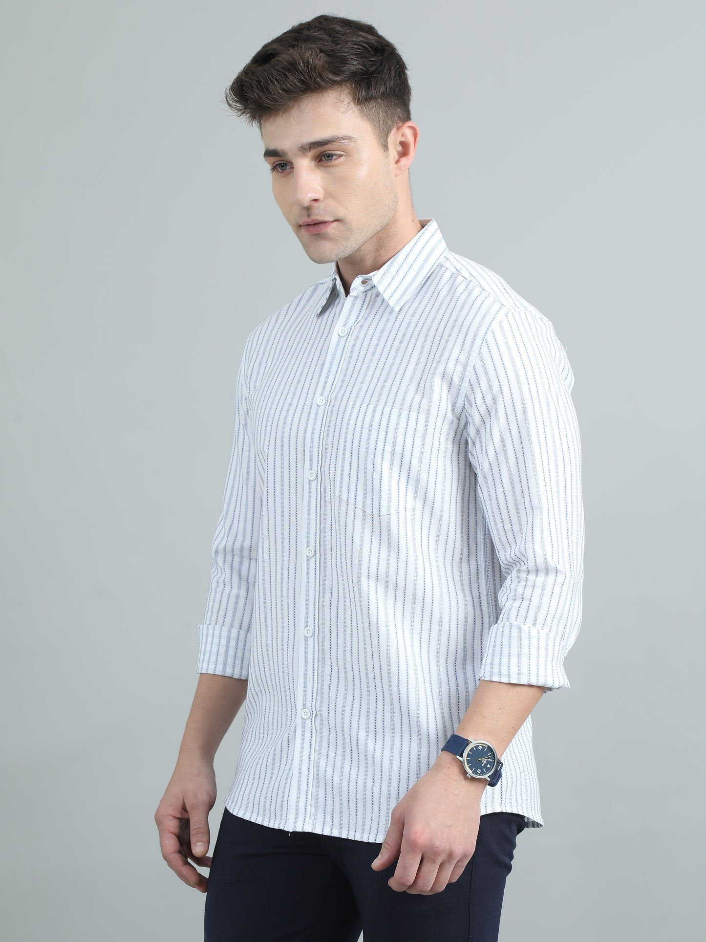 Sky Blue Striped Shirt For Men