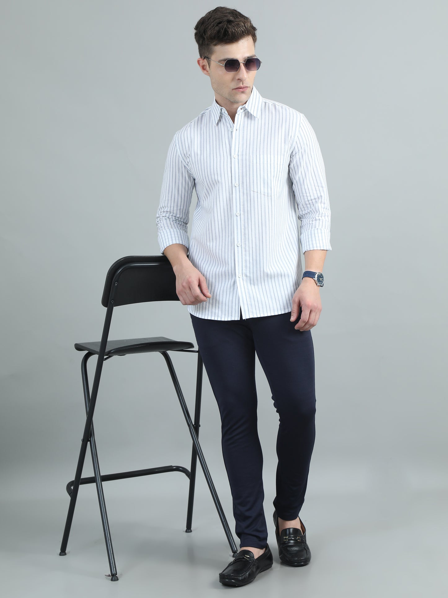 Sky Blue Striped Shirt For Men
