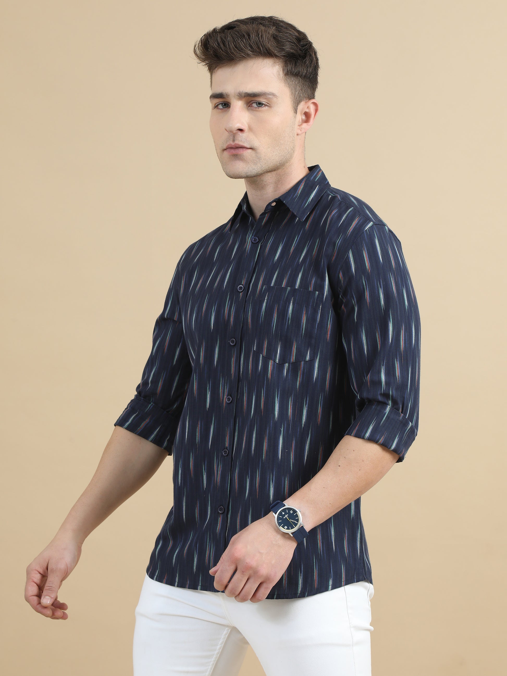 Ikat Design Navy Printed Shirt for Men