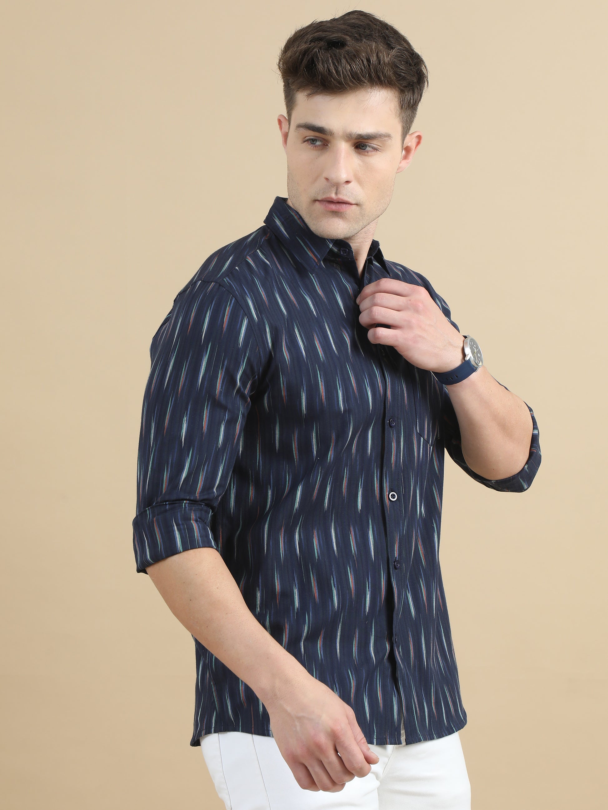 Ikat Design Navy Printed Shirt for Men