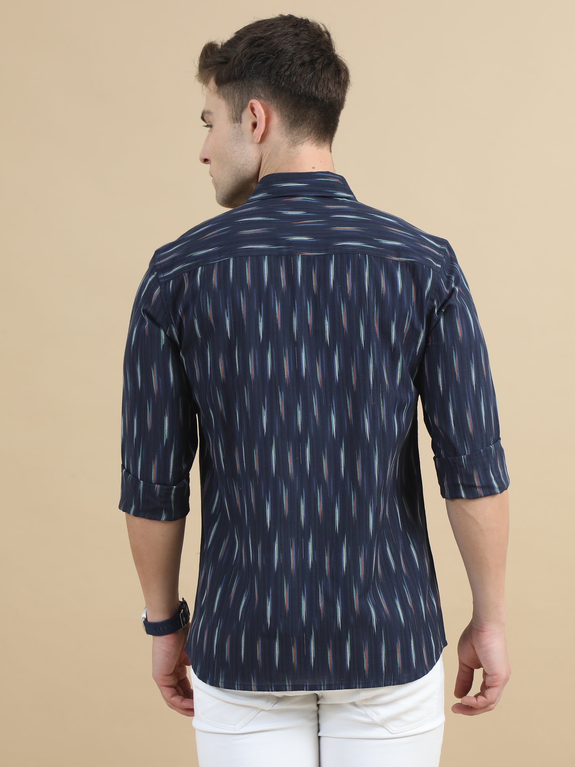 Ikat Design Navy Printed Shirt for Men