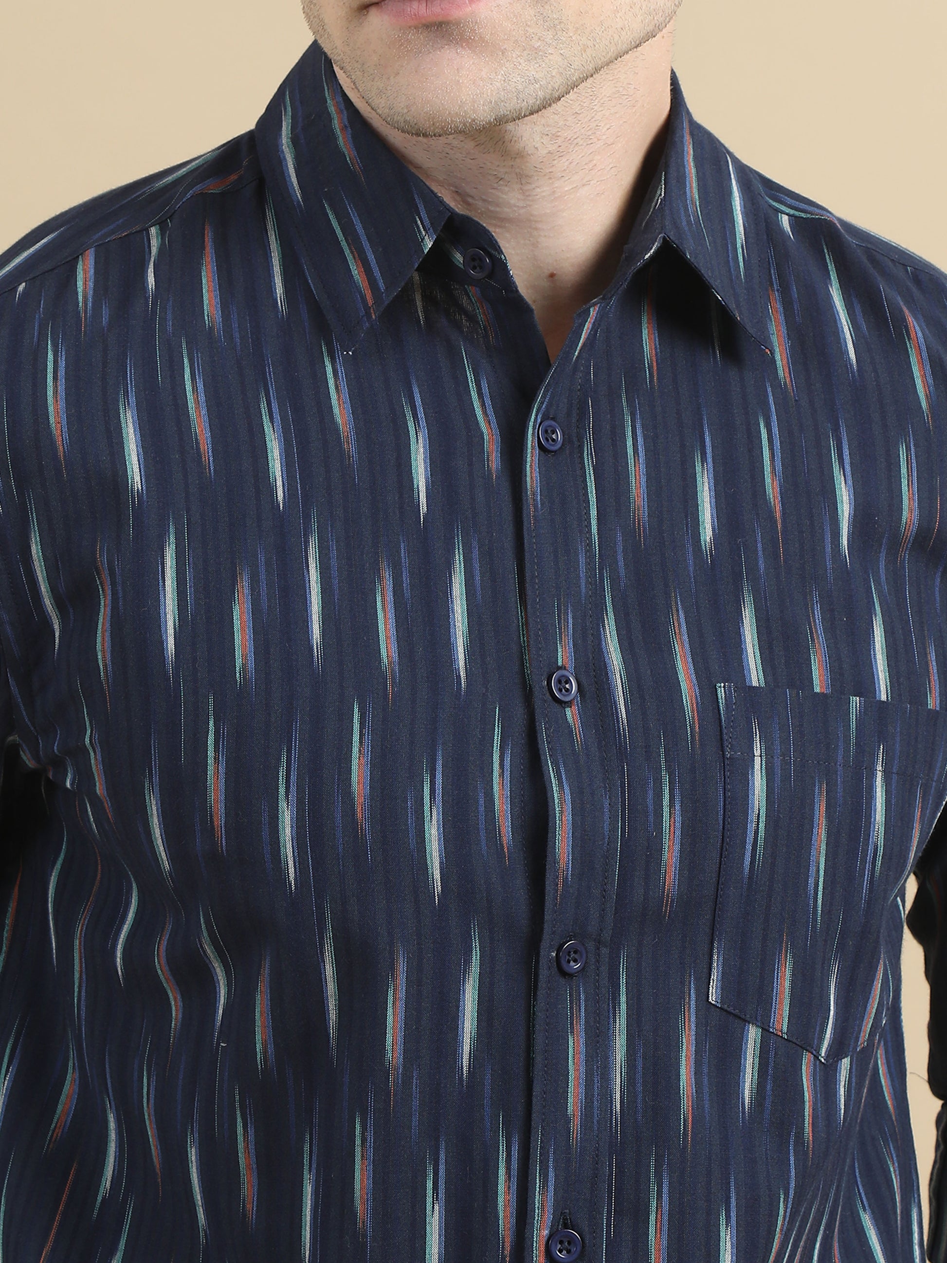 Ikat Design Navy Printed Shirt for Men
