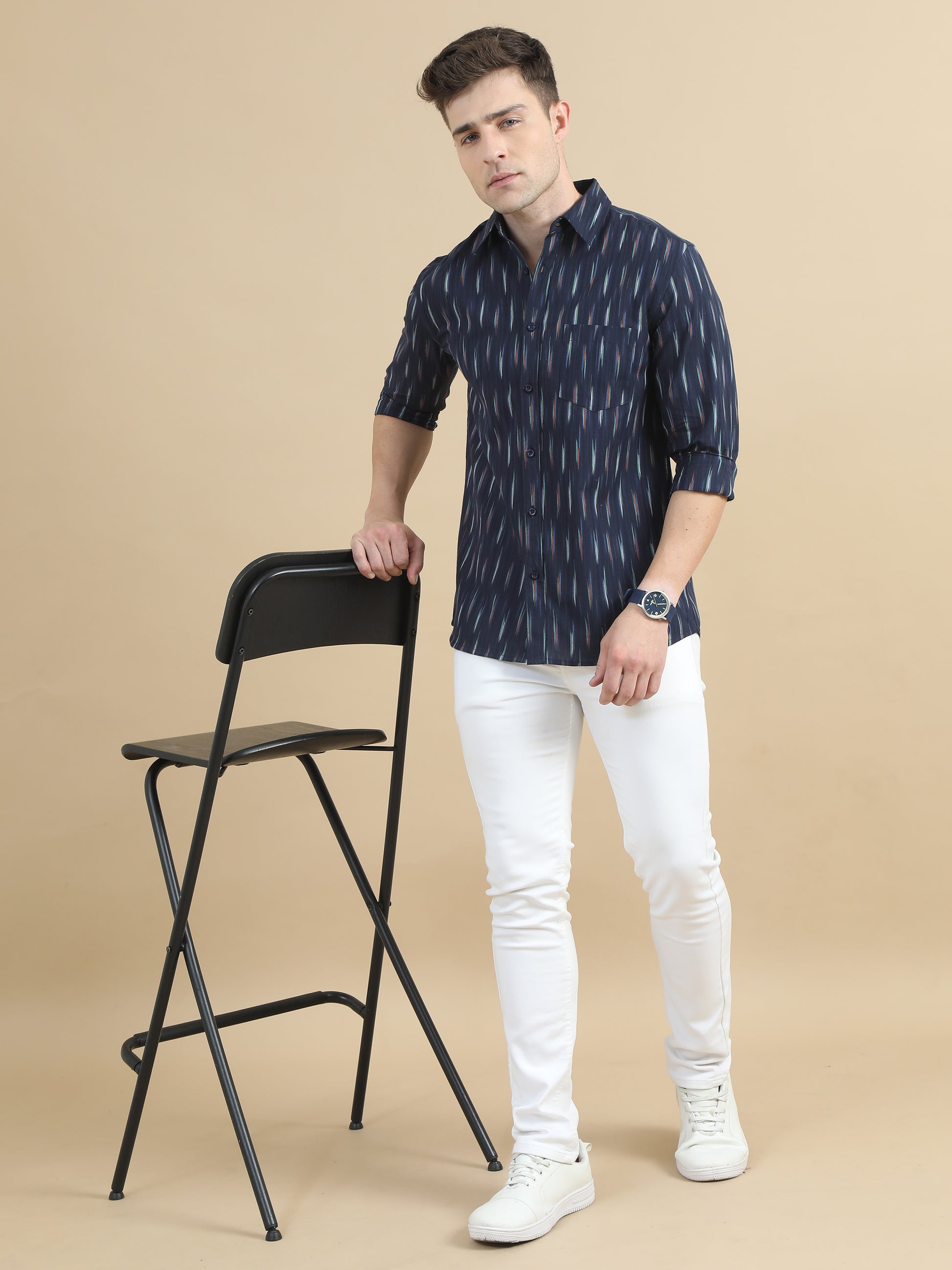 Ikat Design Navy Printed Shirt for Men