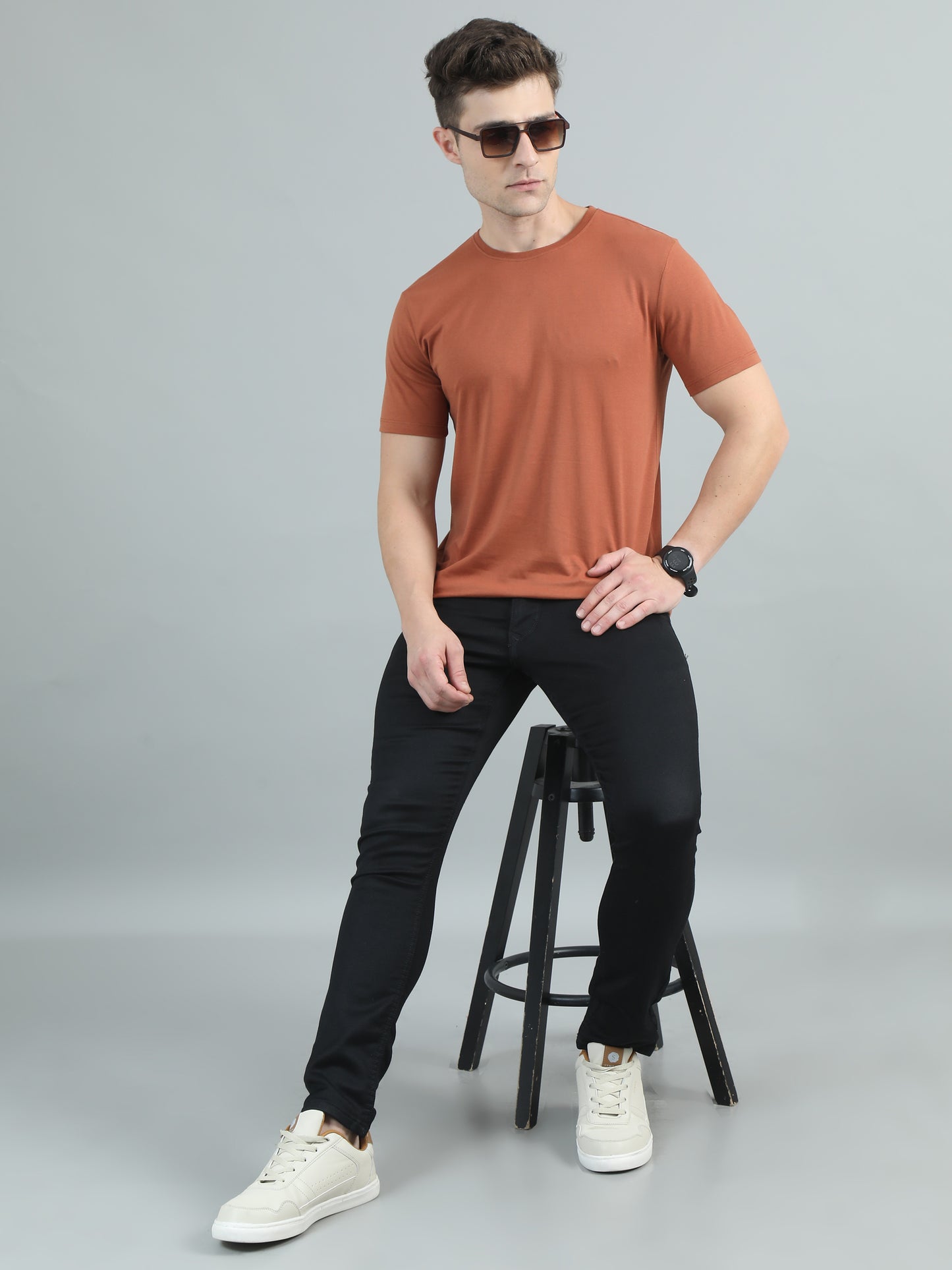 Crew Neck Dull Orange T-Shirt For Men