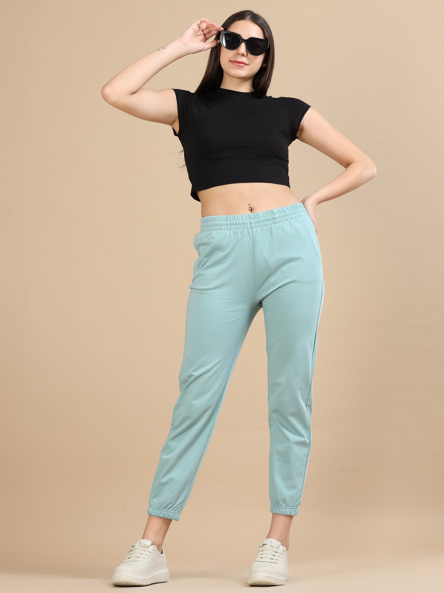 Crew Neck Black Crop T Shirt for Women