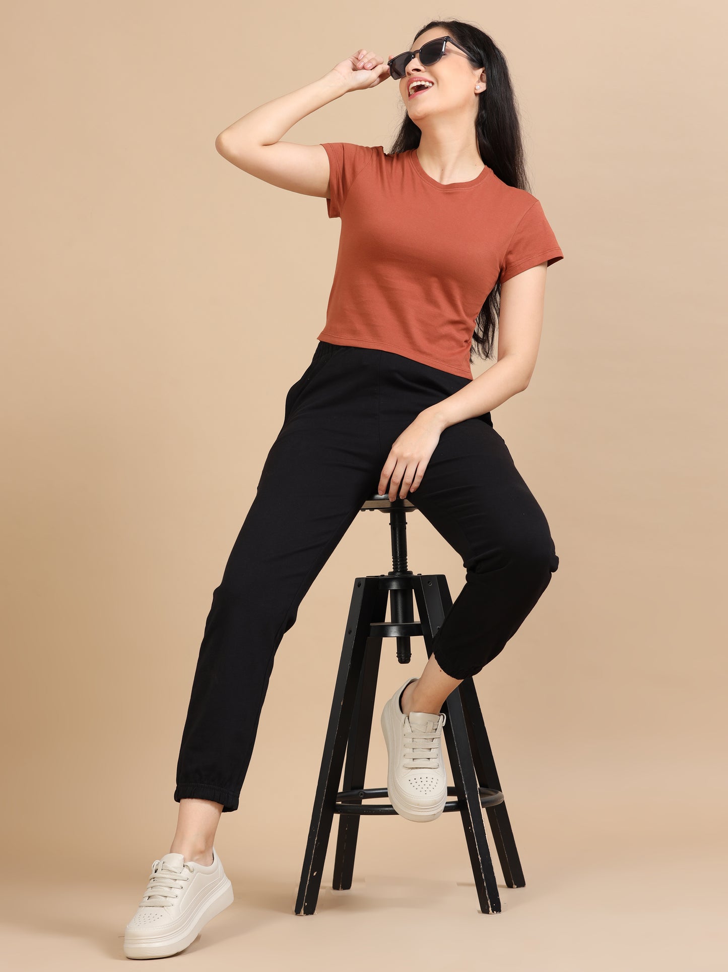 Crew Neck Womens Dull Orange Crop Top