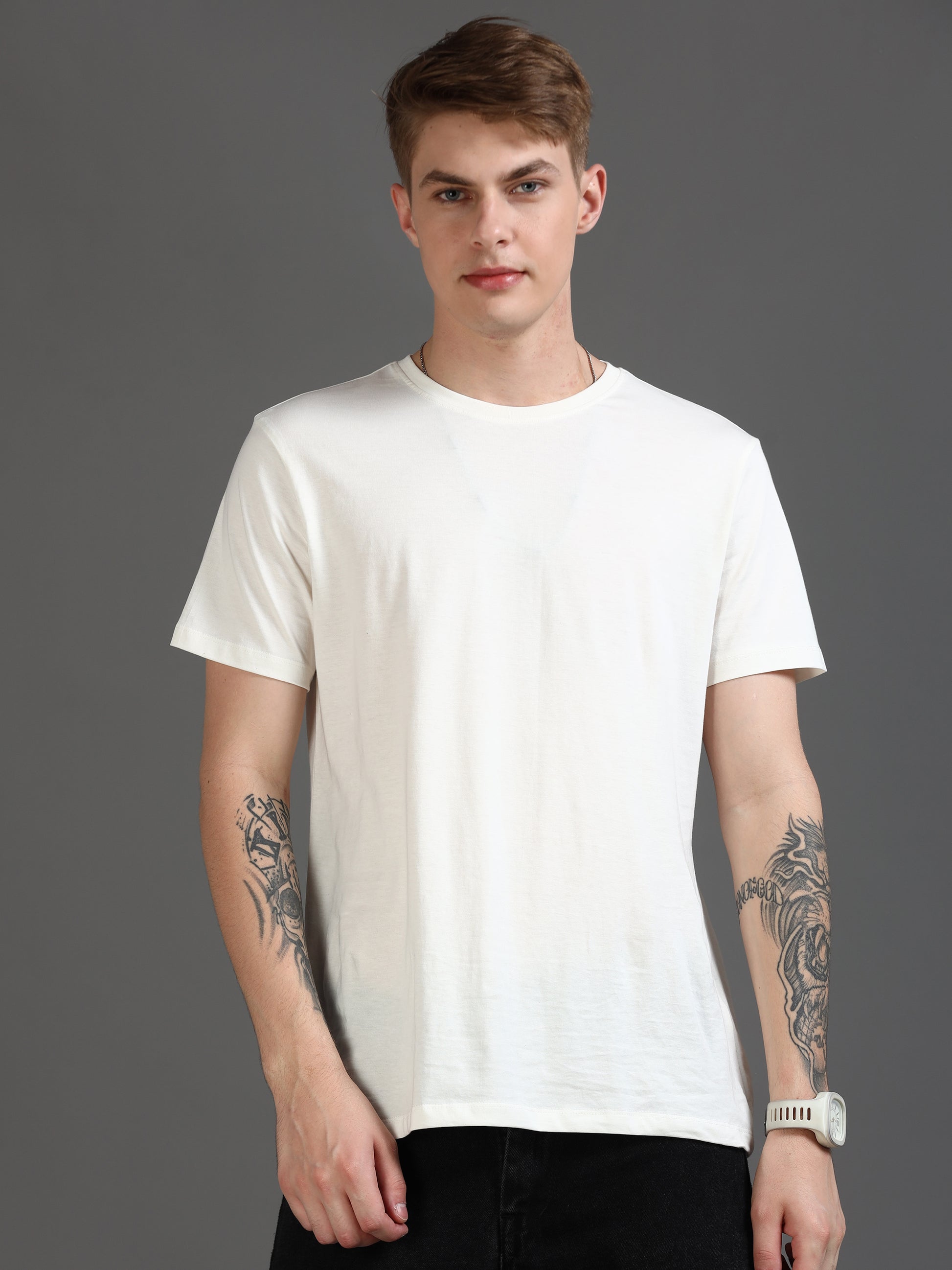 Crew Neck White t Shirt for Men