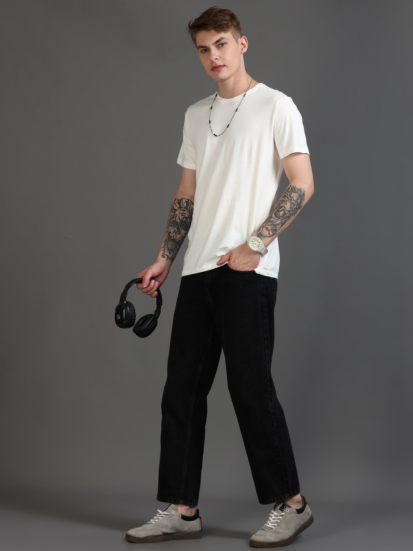 Crew Neck White t Shirt for Men