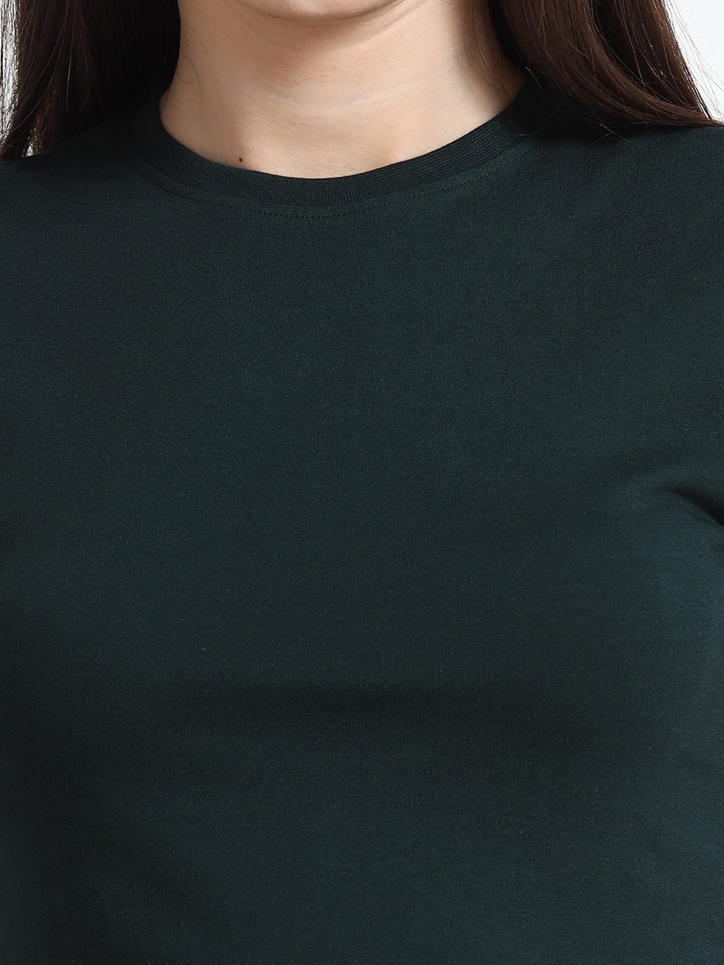 Crew Neck Dark Green Crop Top for Women
