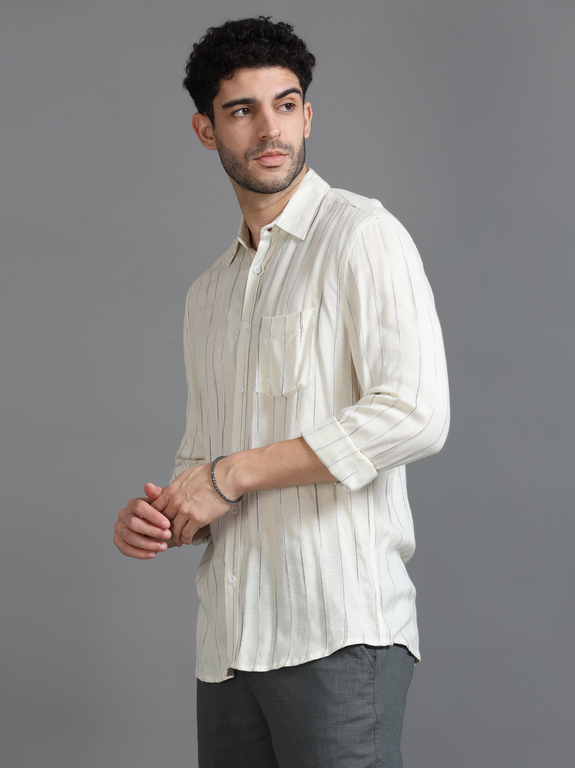 Lime Yellow Stripe Shirt For Men