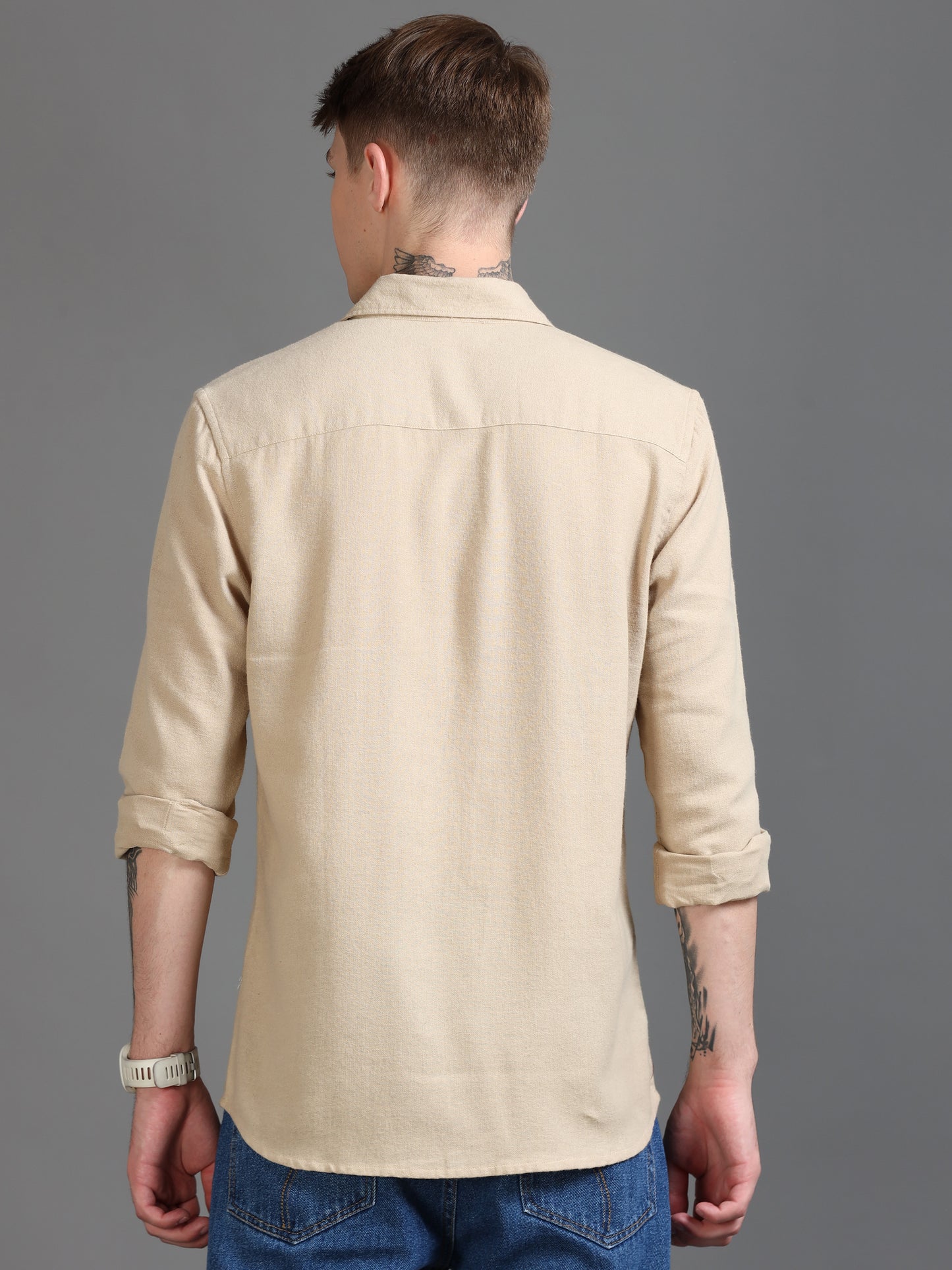 Classic Solid Men's Beige Shirt