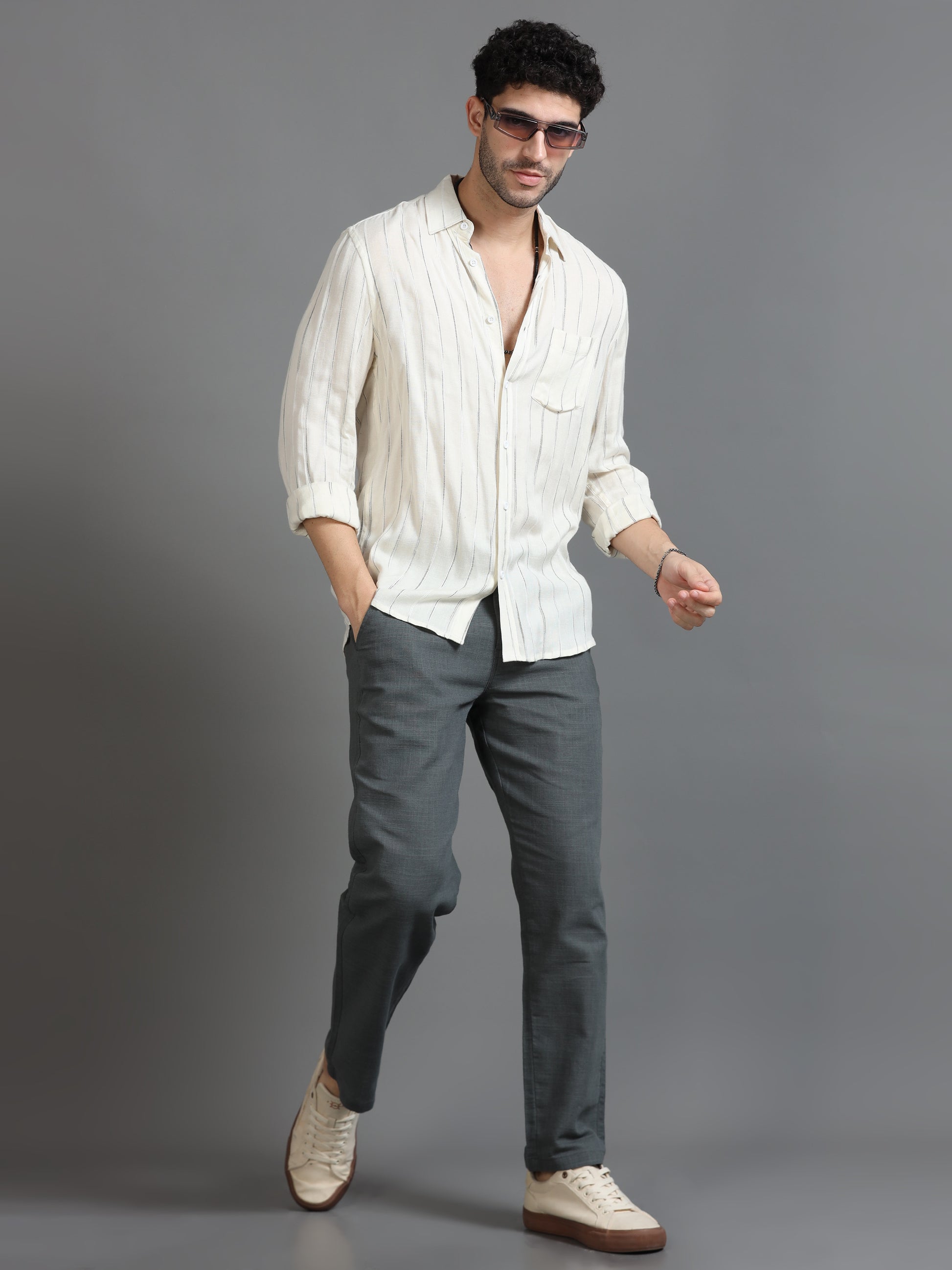 Lime Yellow Stripe Shirt For Men