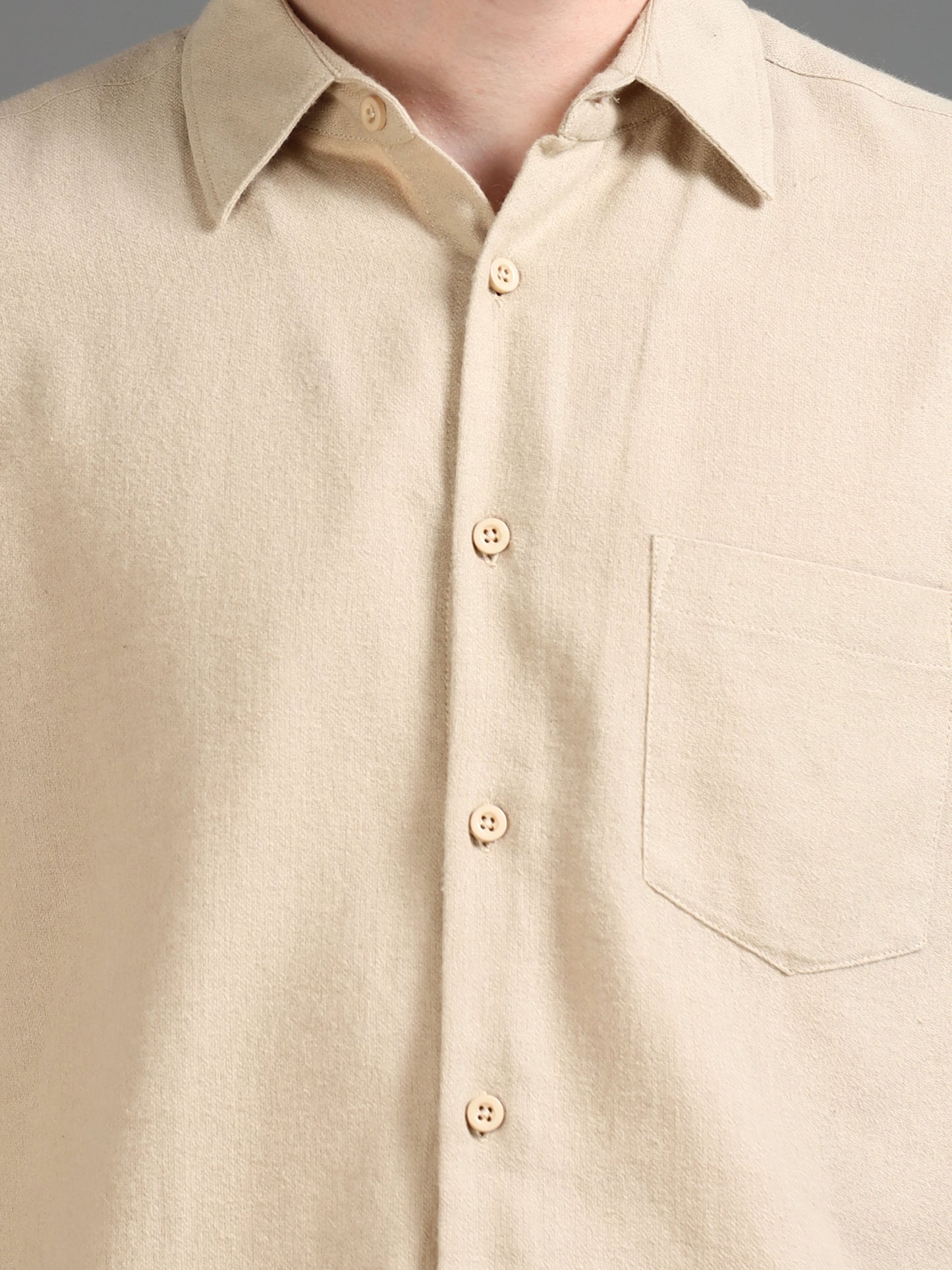 Classic Solid Men's Beige Shirt