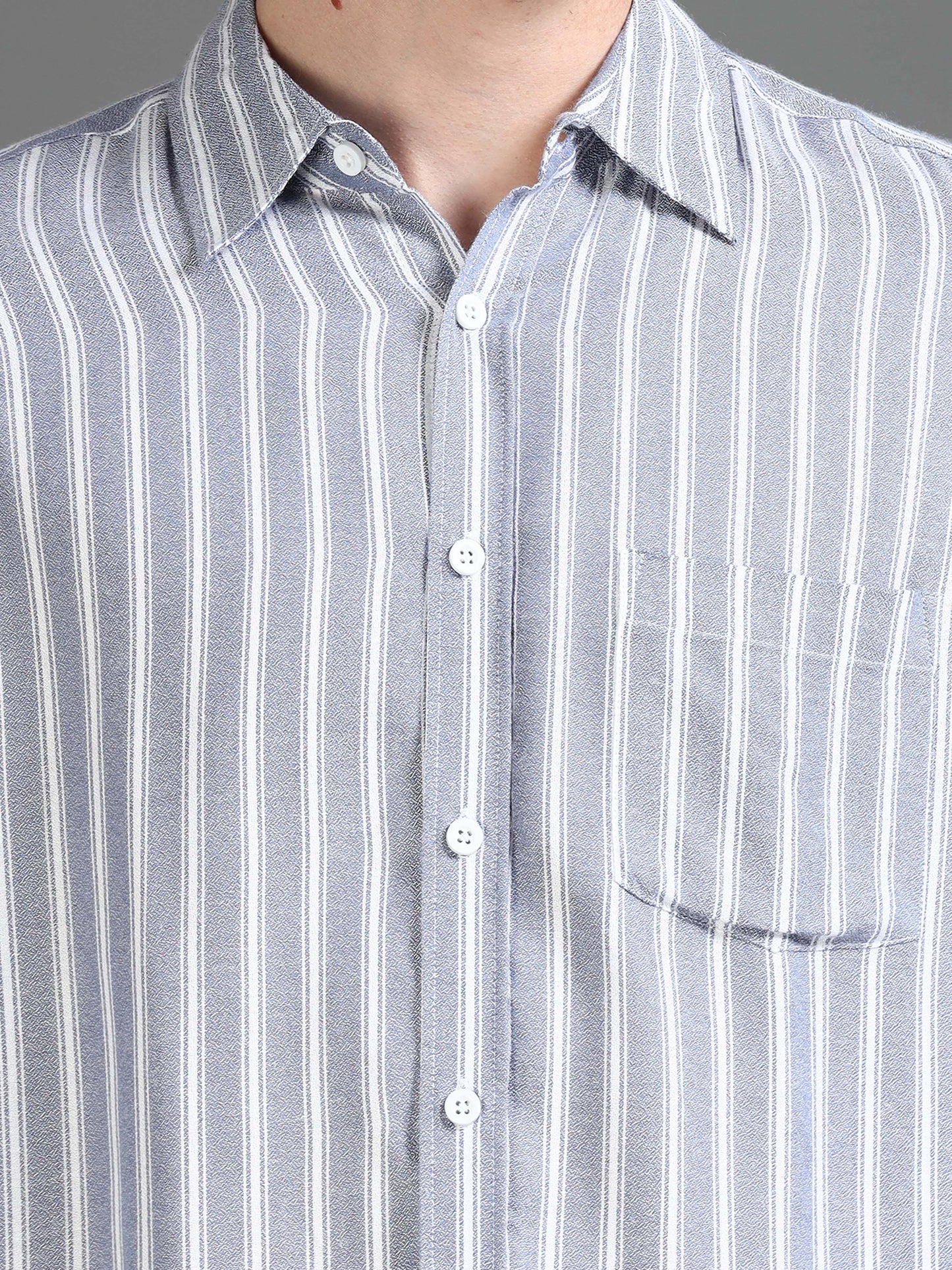Light Blue and White Striped Shirt for Men