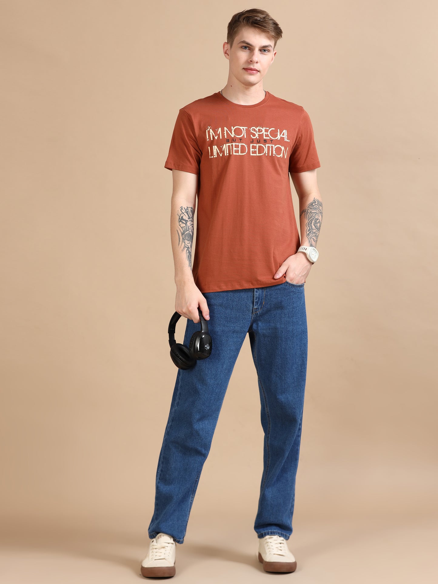 Orange colour printed t shirt for Men