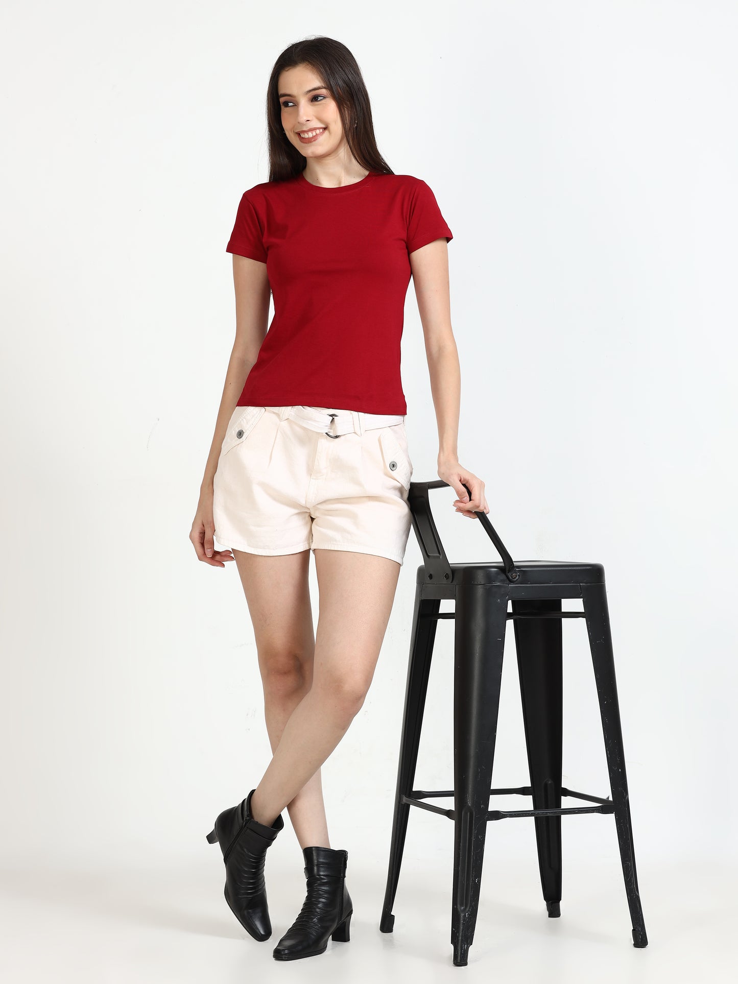 Crew Neck Solid Women Red t Shirt