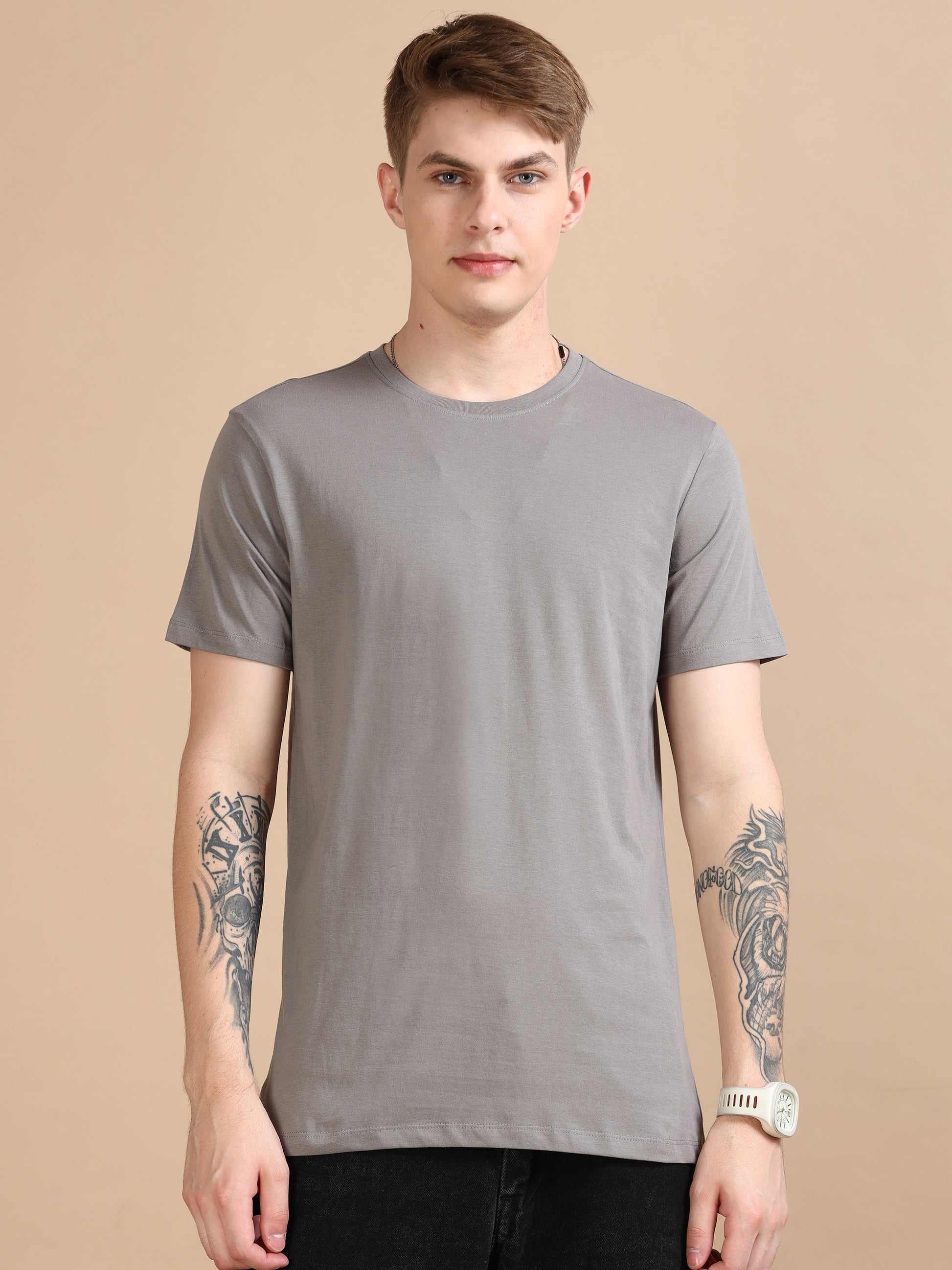 Crew Neck Grey T-Shirt Men