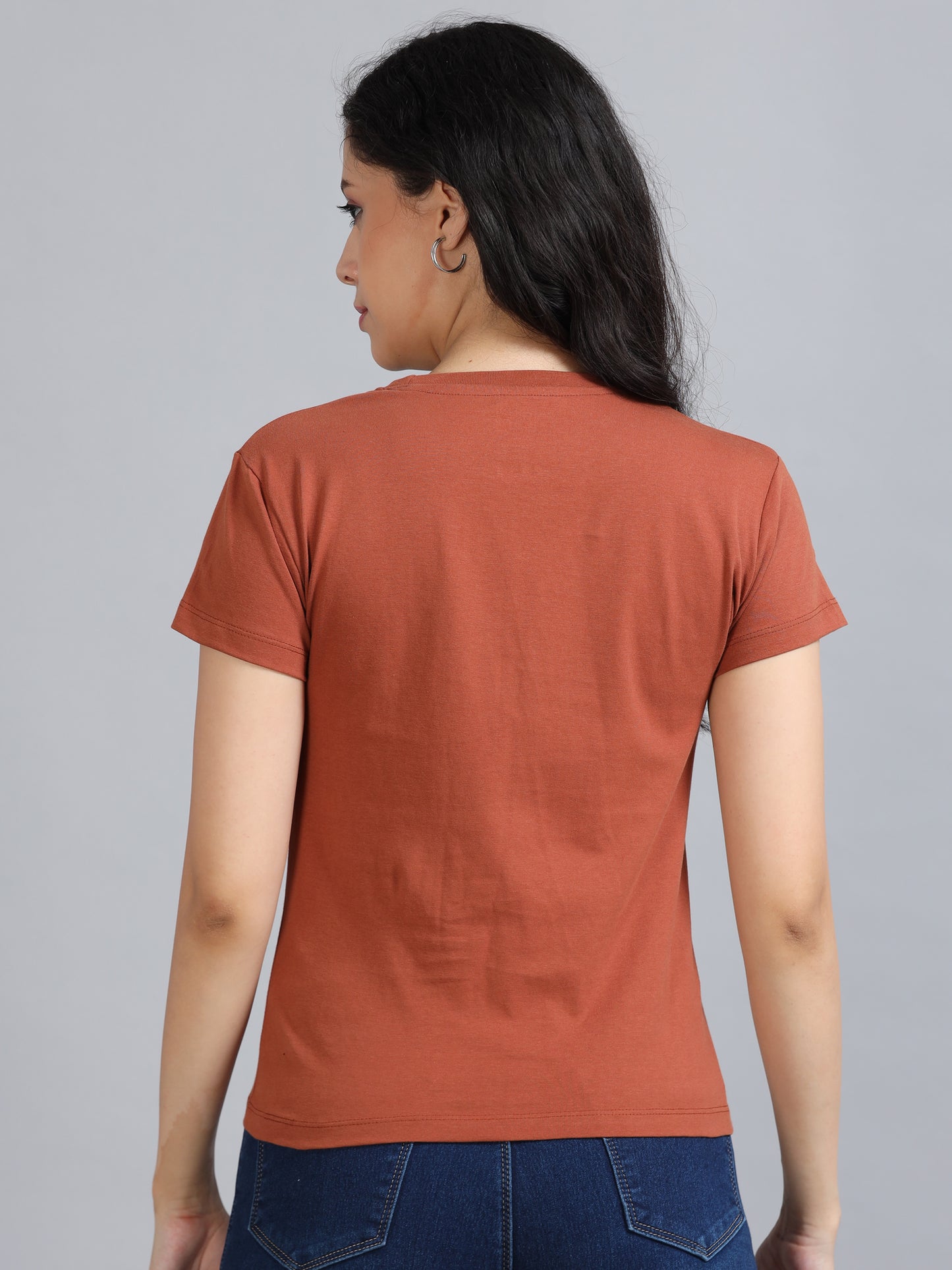 Crew Neck Dull Orange t Shirt Women's
