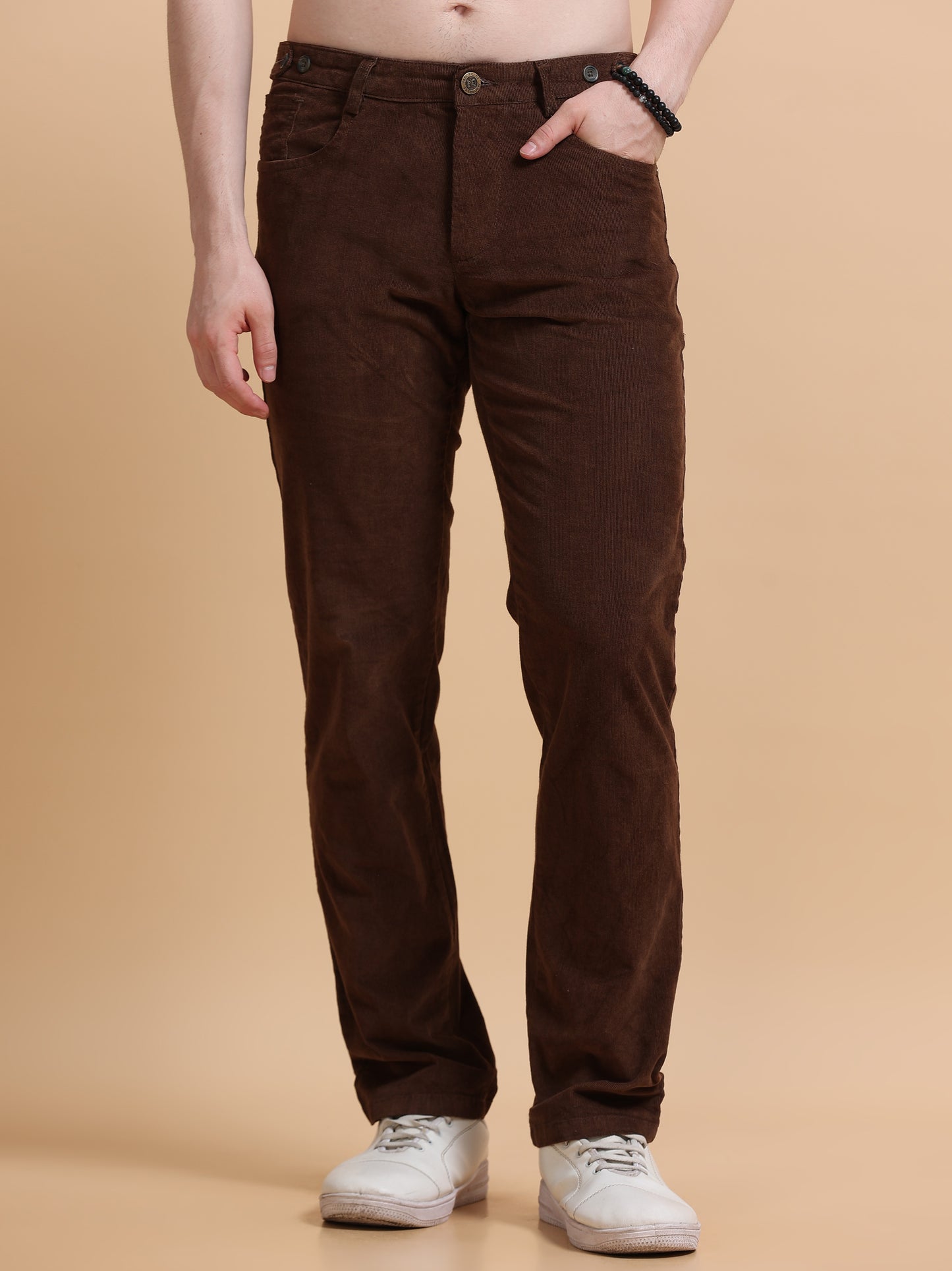 Men Corduroy Trousers-Coffee Brown