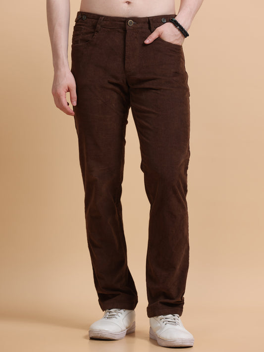 Men Corduroy Trousers-Coffee Brown