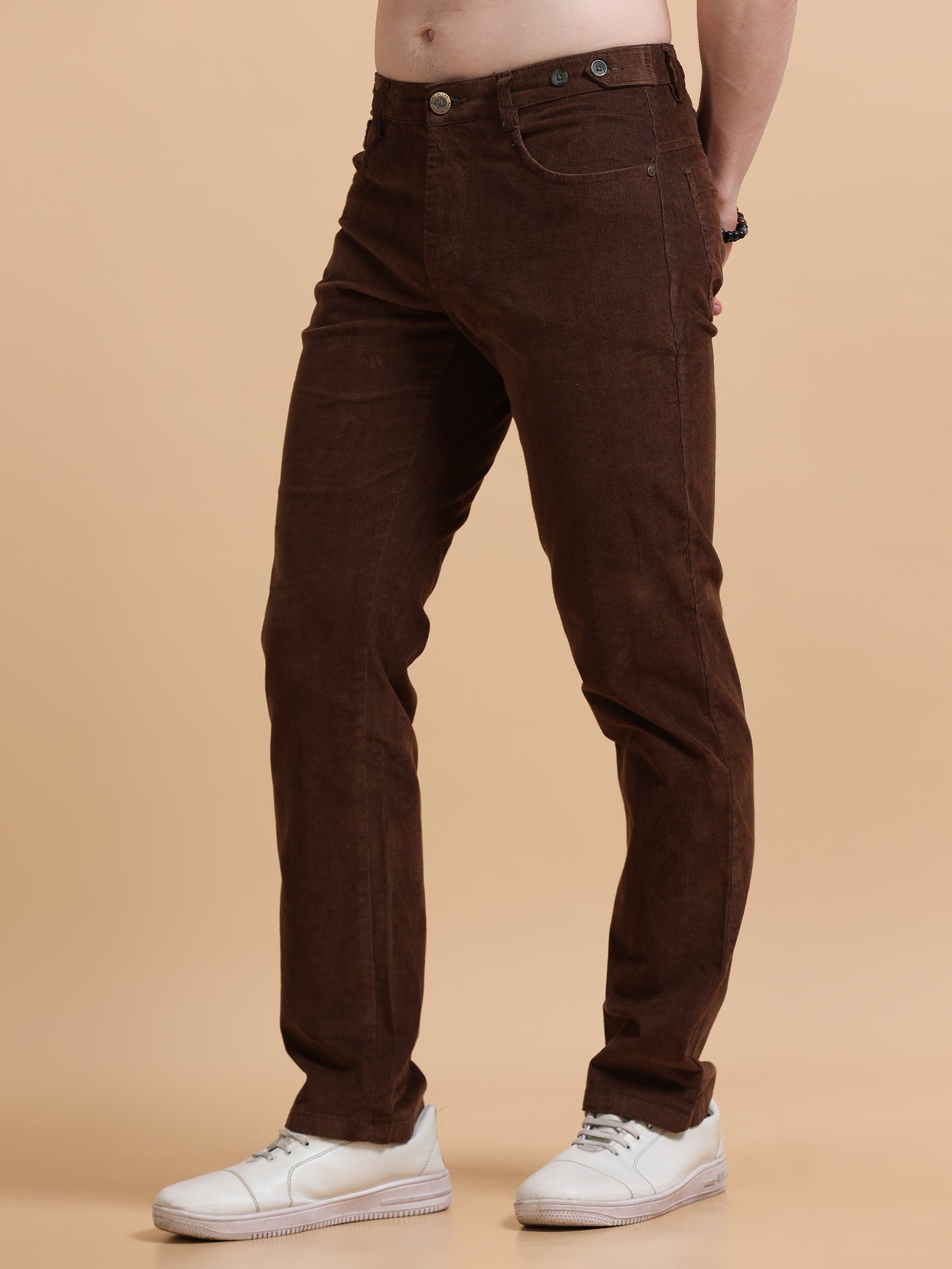 Men Corduroy Trousers-Coffee Brown