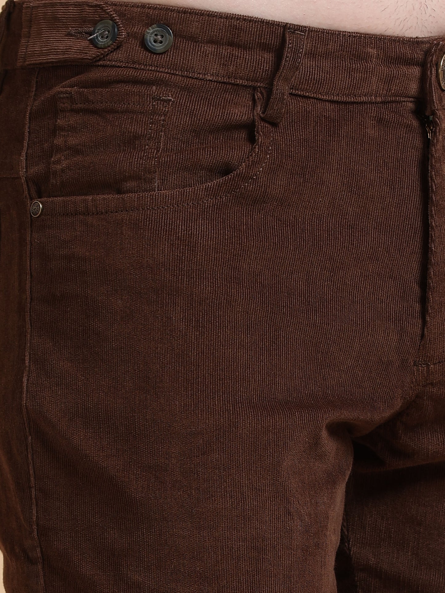Men Corduroy Trousers-Coffee Brown