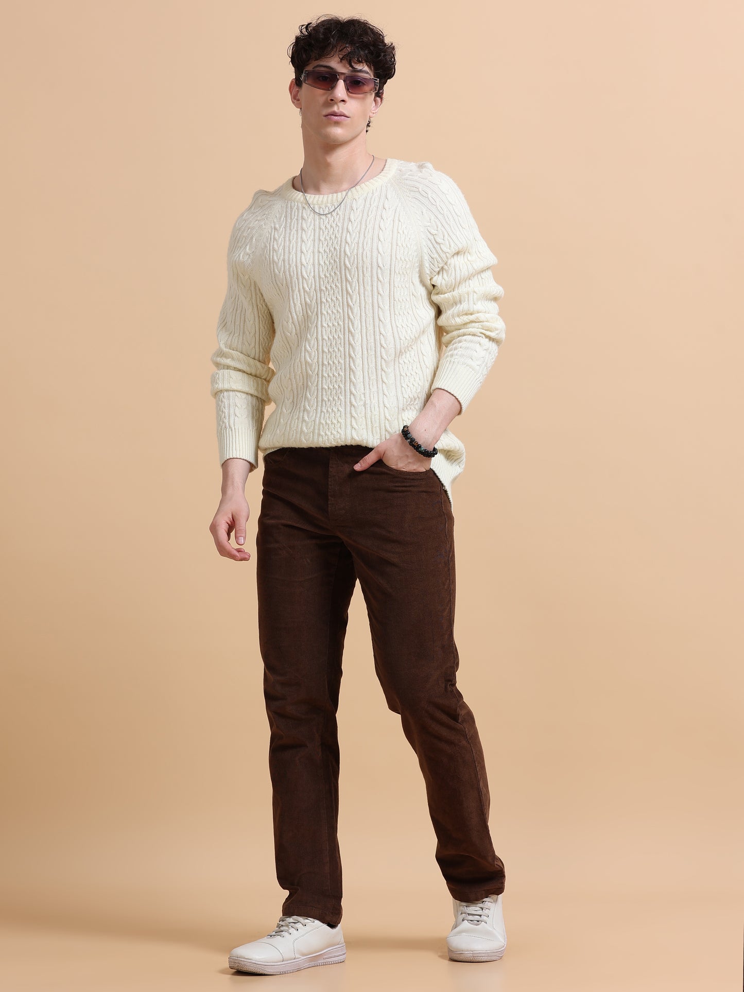 Men Corduroy Trousers-Coffee Brown