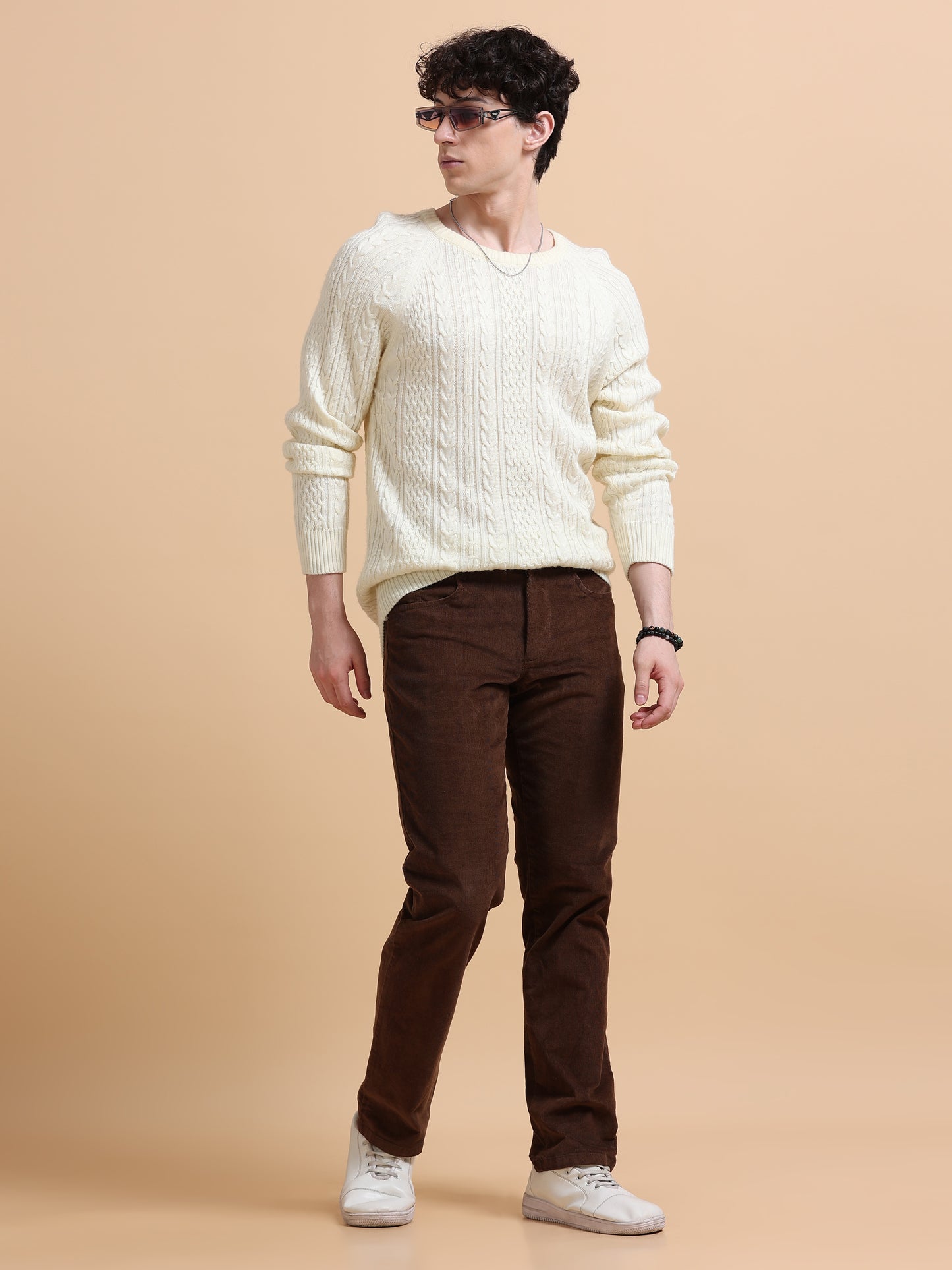 Men Corduroy Trousers-Coffee Brown