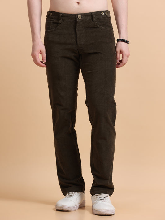 Men Corduroy Trousers-Olive