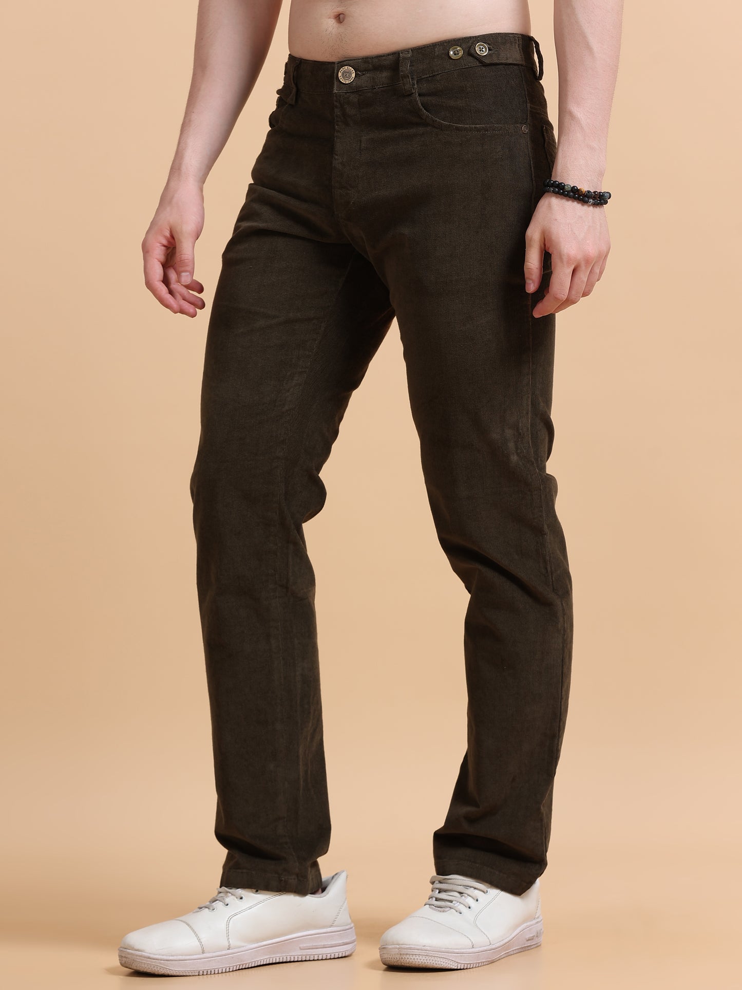 Men Corduroy Trousers-Olive