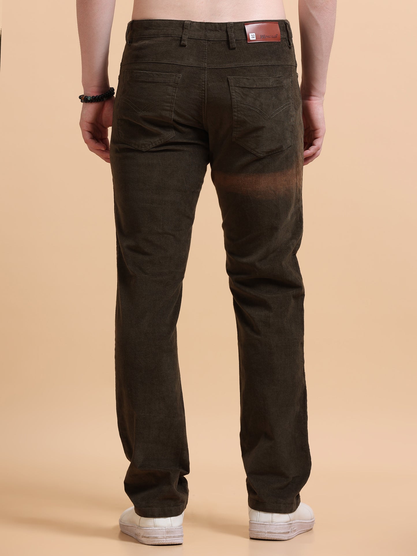Men Corduroy Trousers-Olive