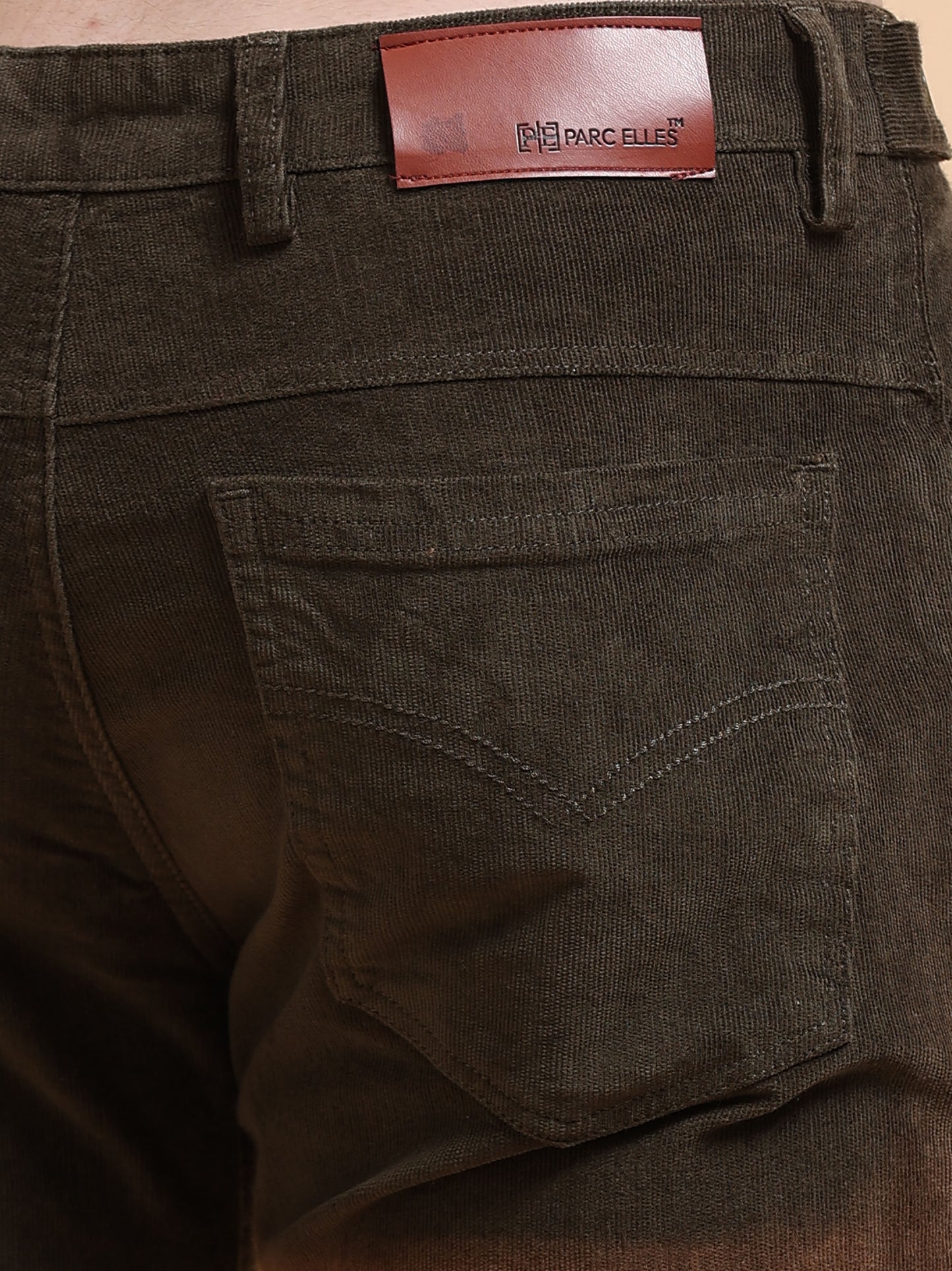 Men Corduroy Trousers-Olive