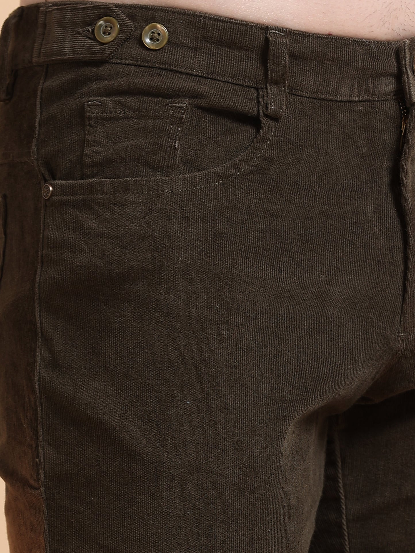 Men Corduroy Trousers-Olive