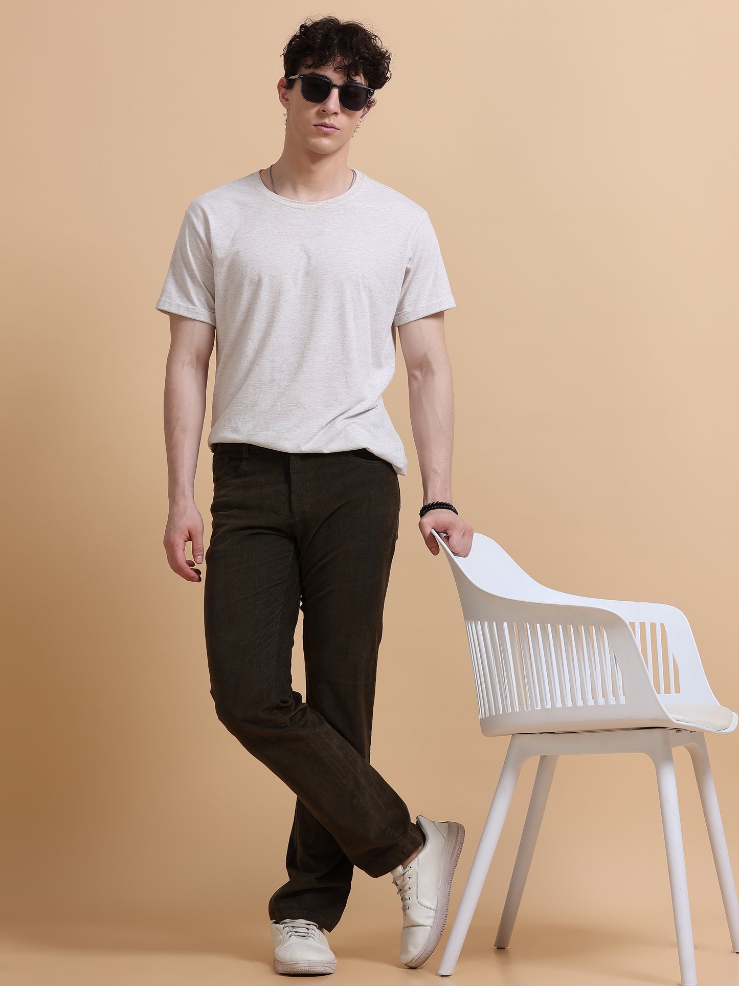 Men Corduroy Trousers-Olive