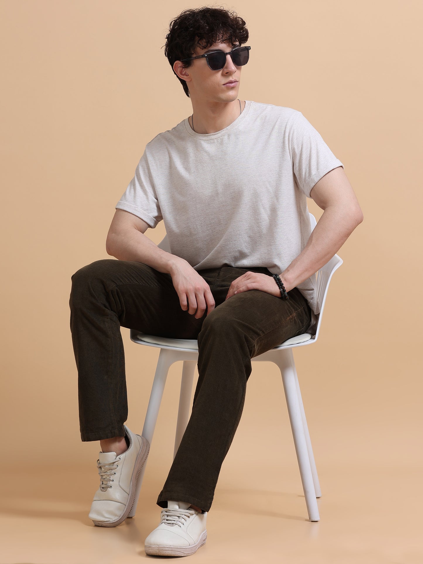 Men Corduroy Trousers-Olive