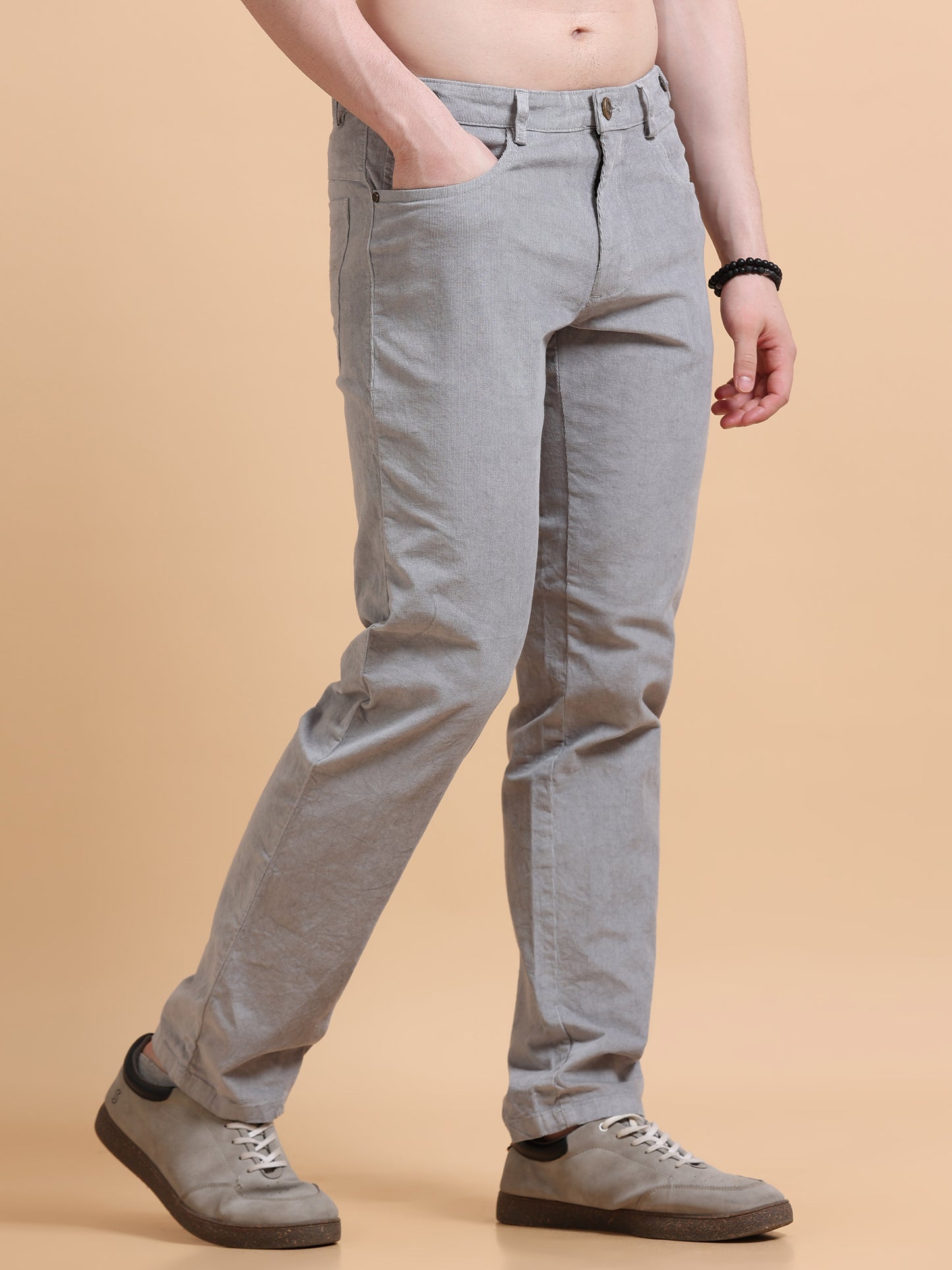Men Corduroy Trousers-Light Grey